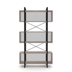 מעמד ספרייה 3 קומות מדפים משולב פרזול ורשת מתכת שחורה