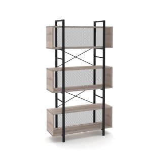 מעמד ספרייה 3 קומות מדפים משולב פרזול ורשת מתכת שחורה