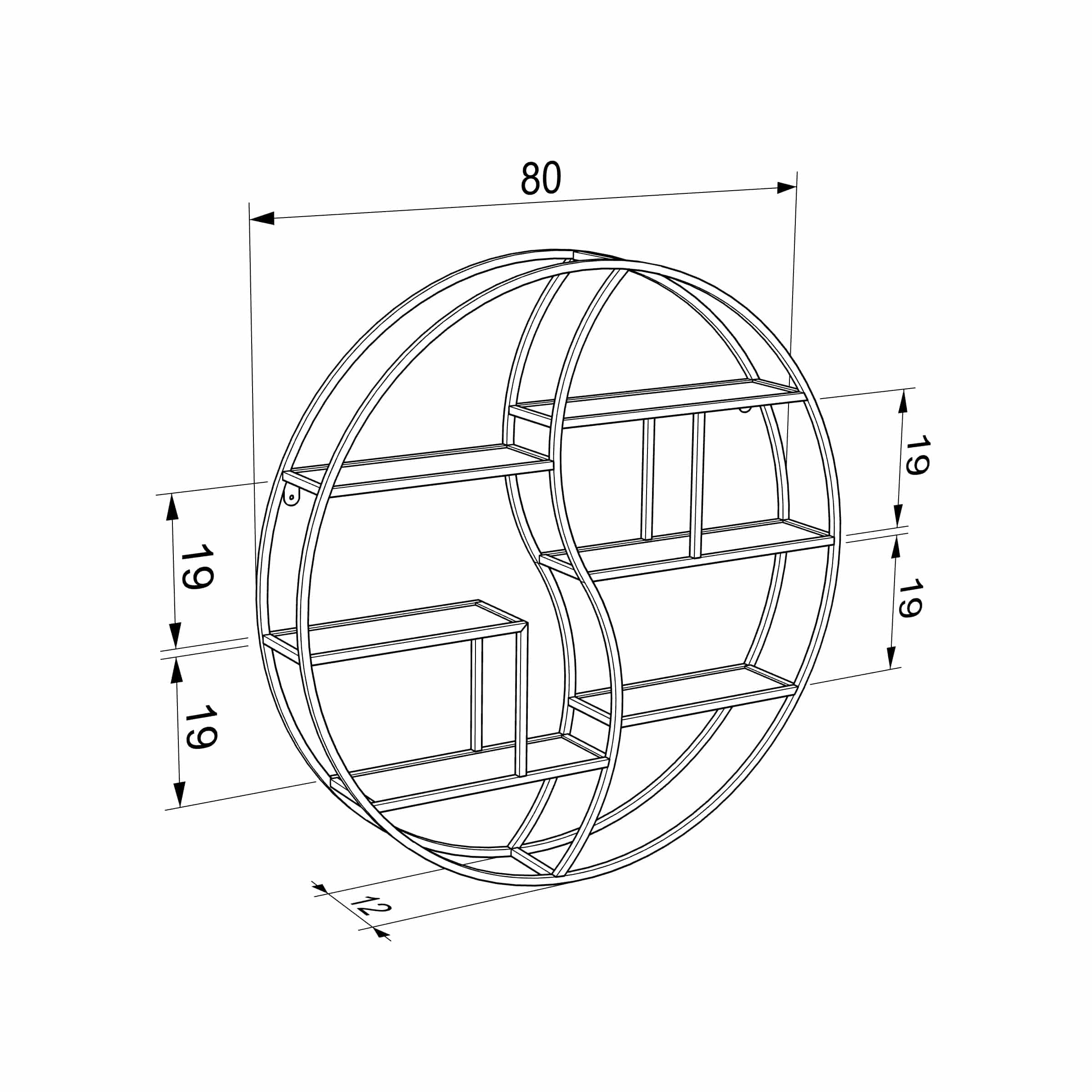 כוננית מדפים מעוצבת עיגול לתליה על קיר דגם ליאור צבע זהב עם לבן – תמונה 3