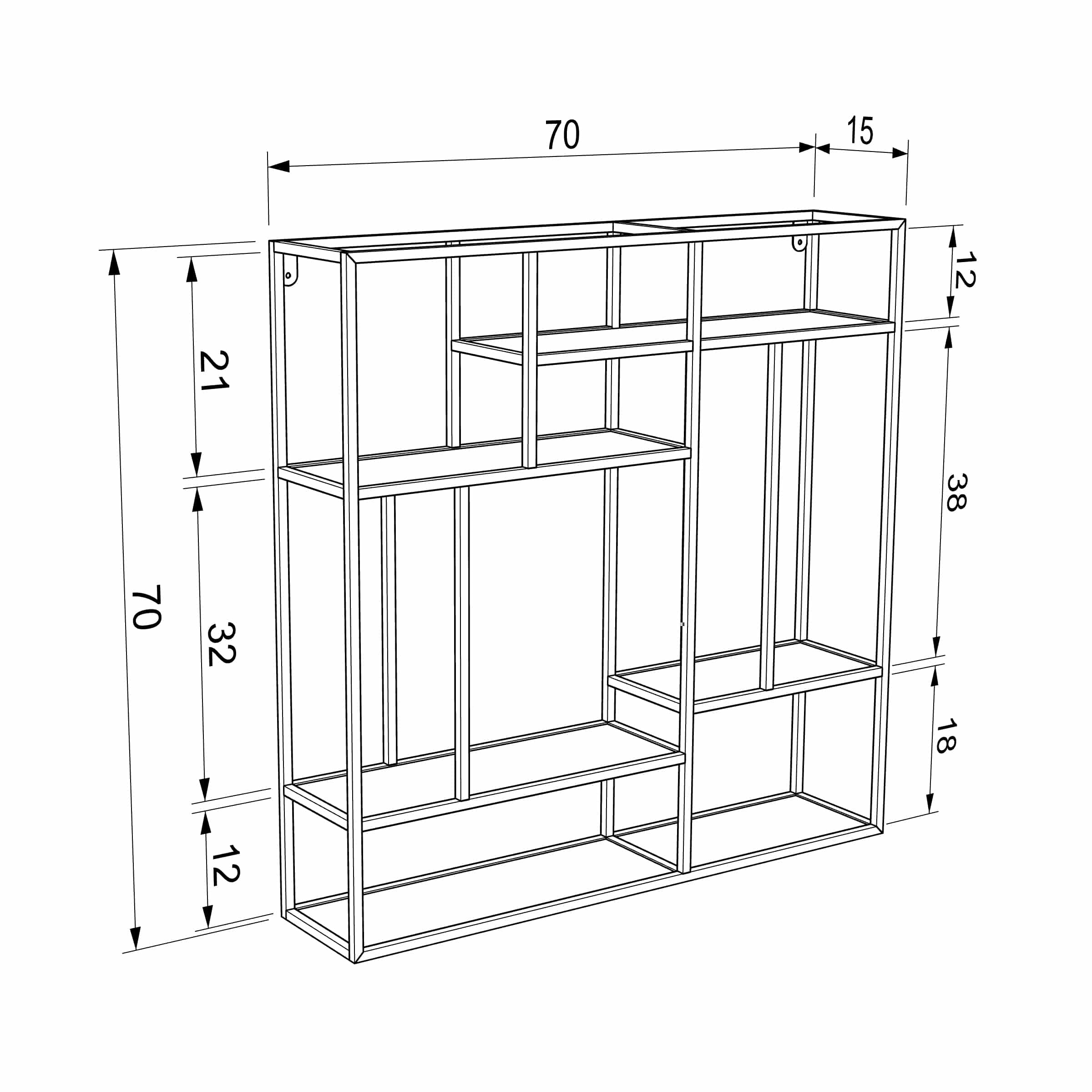 כוננית 5 מדפים מעוצבת לתליה על קיר דגם עדי צבע שחור עם אלון – תמונה 2