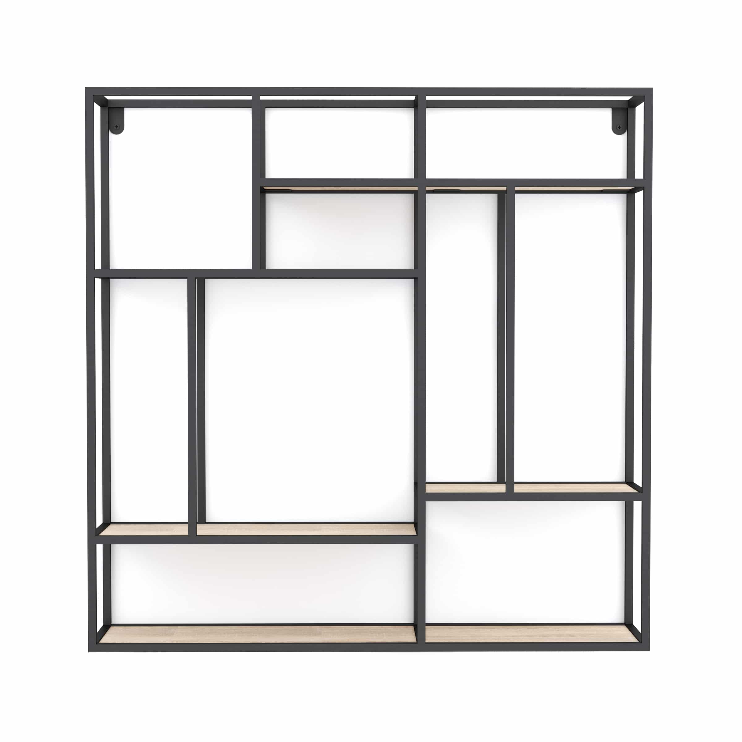 כוננית 5 מדפים מעוצבת לתליה על קיר דגם עדי צבע שחור עם אלון – תמונה 4