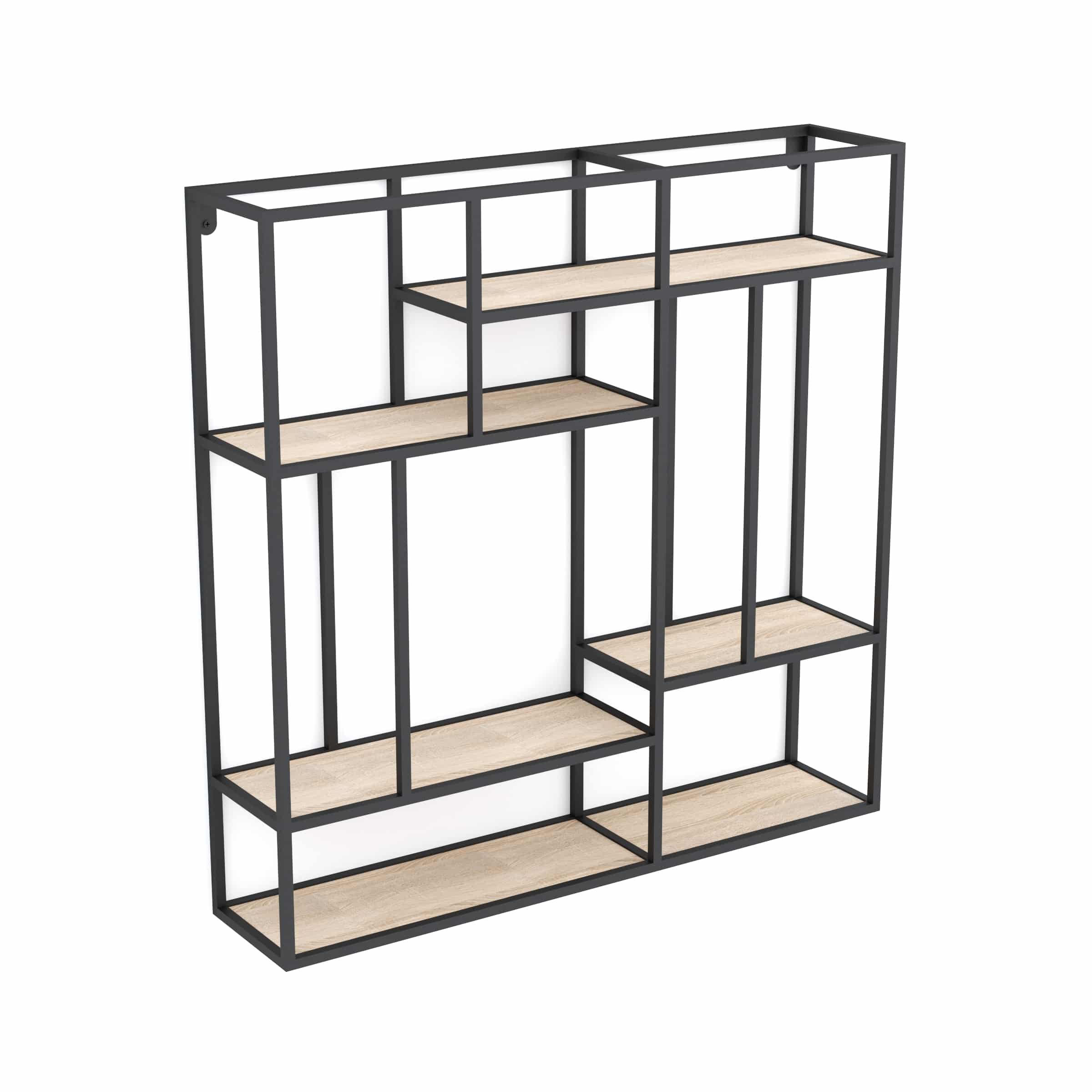 כוננית 5 מדפים מעוצבת לתליה על קיר דגם עדי צבע שחור עם אלון – תמונה 5