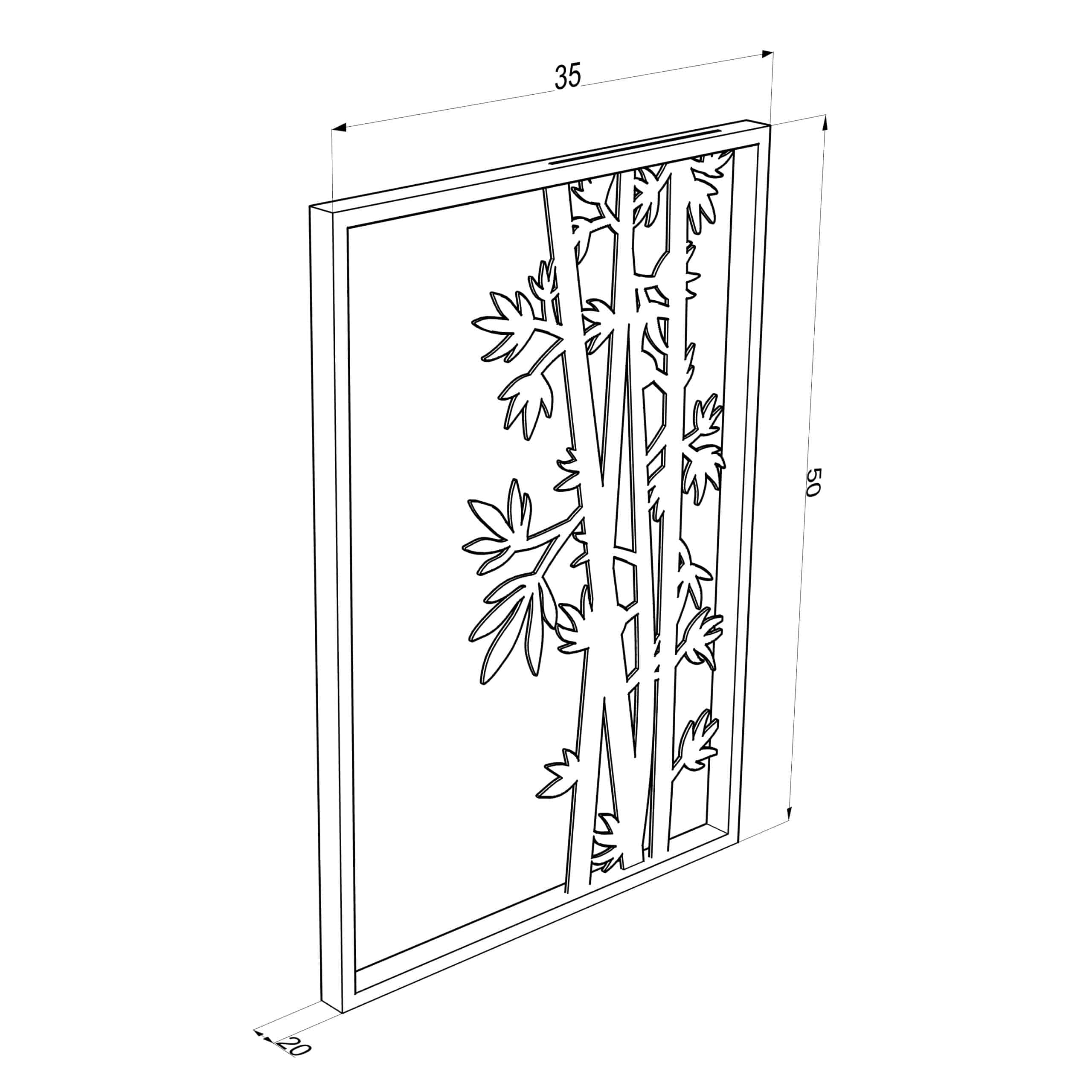 תמונה ממתכת בעיצוב במבוק ועלים בצבע שחור עם מסגרת שחורה 50*35 ס"מ – תמונה 7