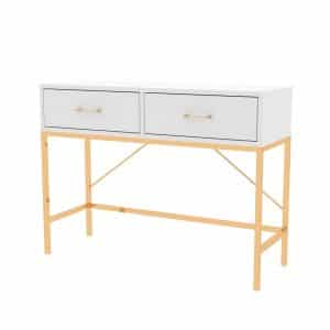 קונסולת כניסה למסדרון לבית מעוצבת עץ ומתכת בציפוי זהב ולבן + 2 מגירות דגם ליהי