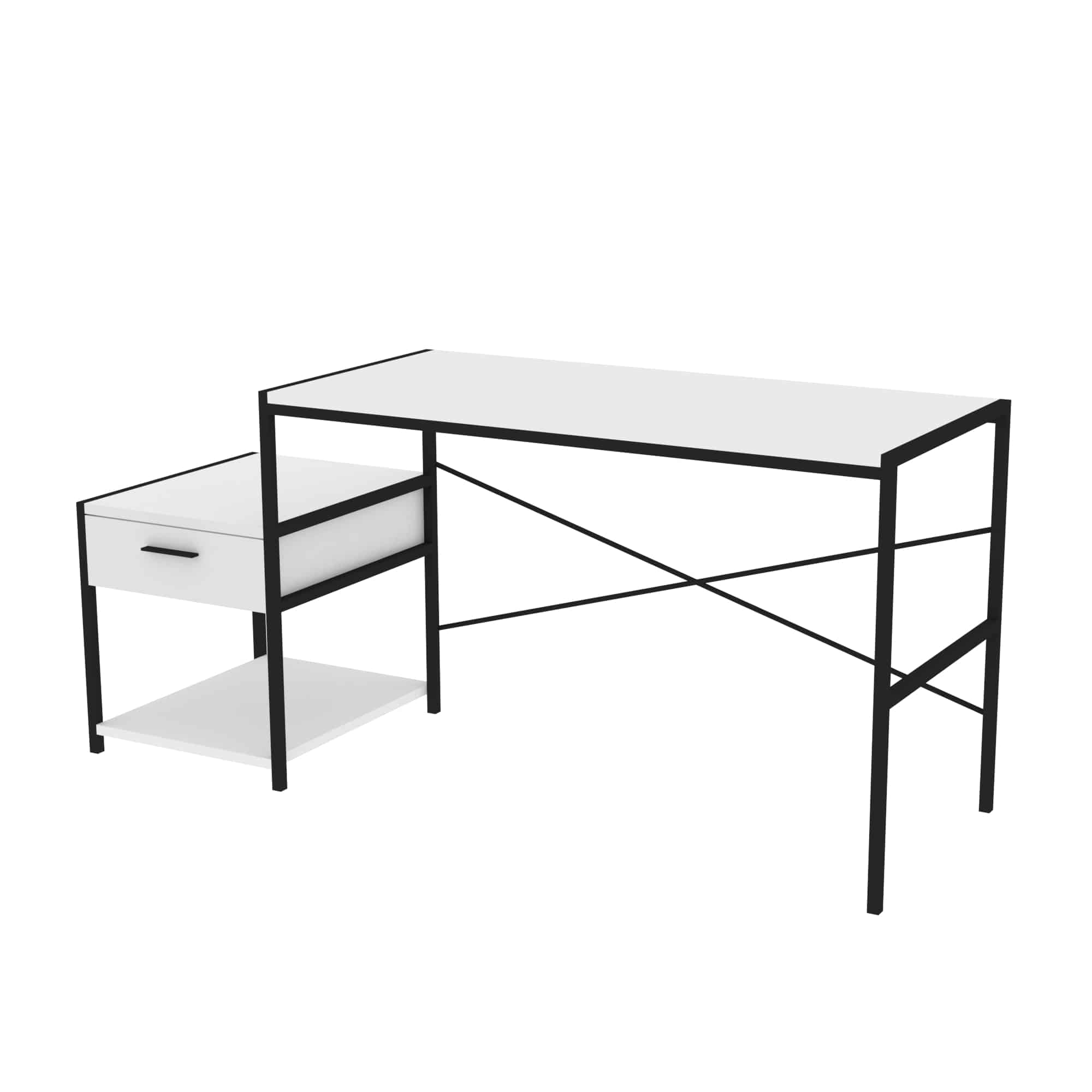 שולחן עבודה - כתיבה עם מגירה + מדף תחתון, צבע שחור עם לבן 164*55*75 – תמונה 5