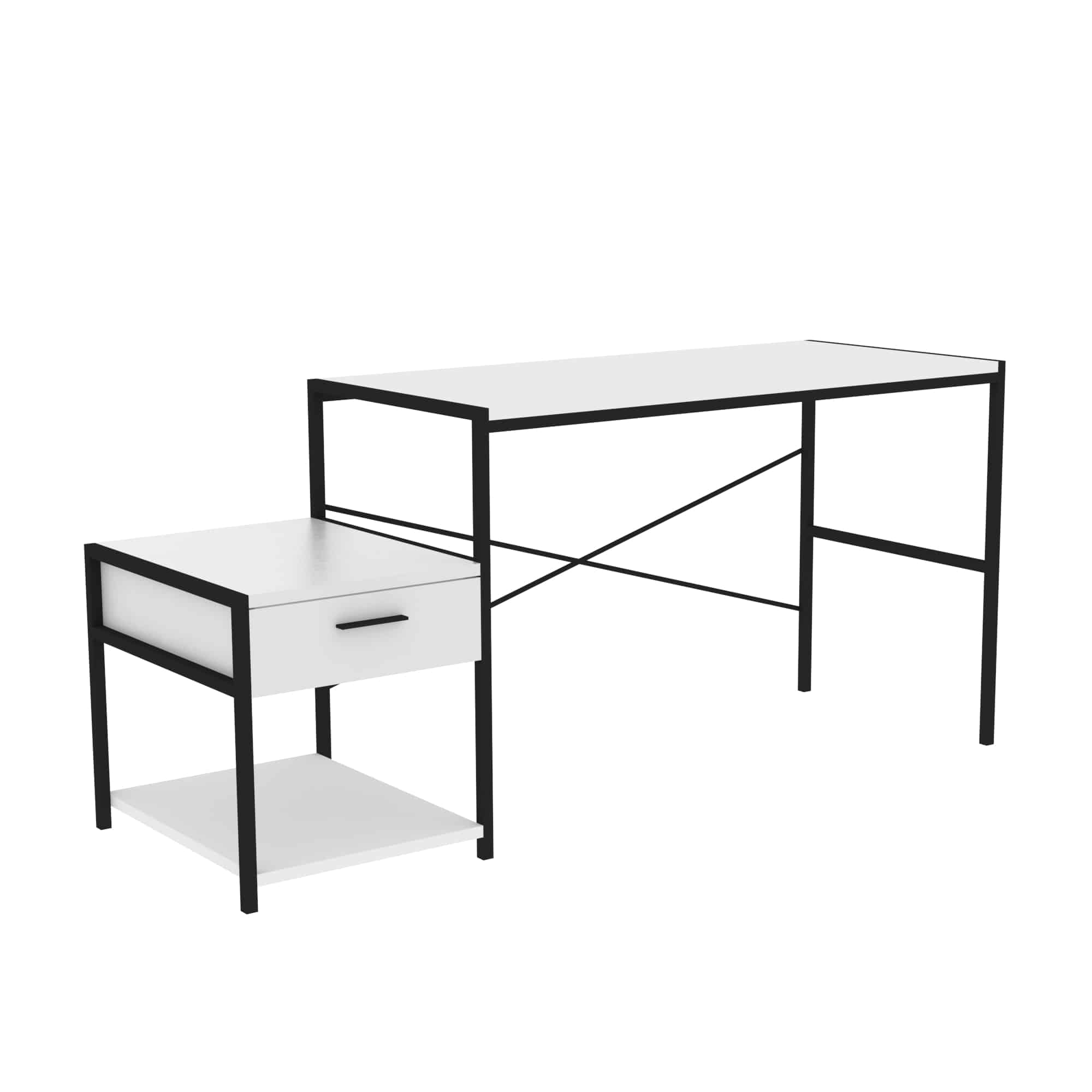 שולחן עבודה - כתיבה עם מגירה + מדף תחתון, צבע שחור עם לבן 164*55*75 – תמונה 6