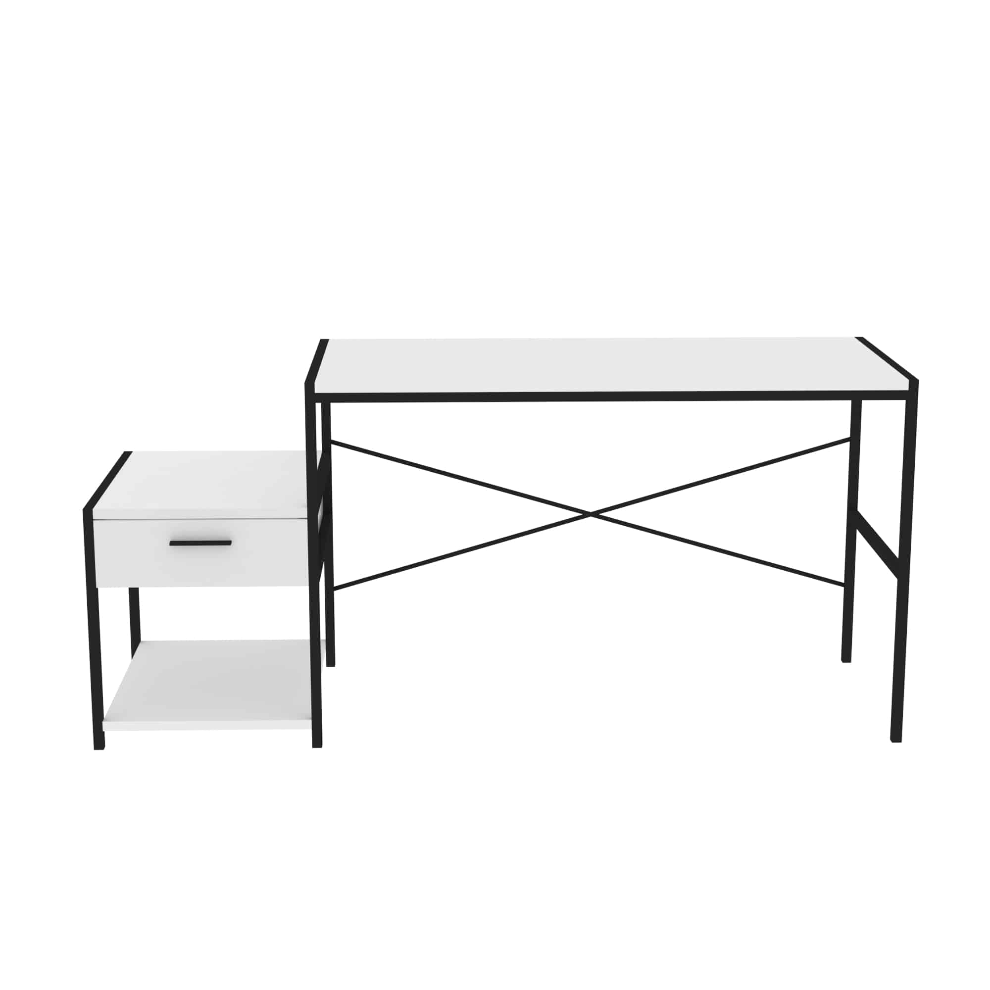 שולחן עבודה - כתיבה עם מגירה + מדף תחתון, צבע שחור עם לבן 164*55*75 – תמונה 4