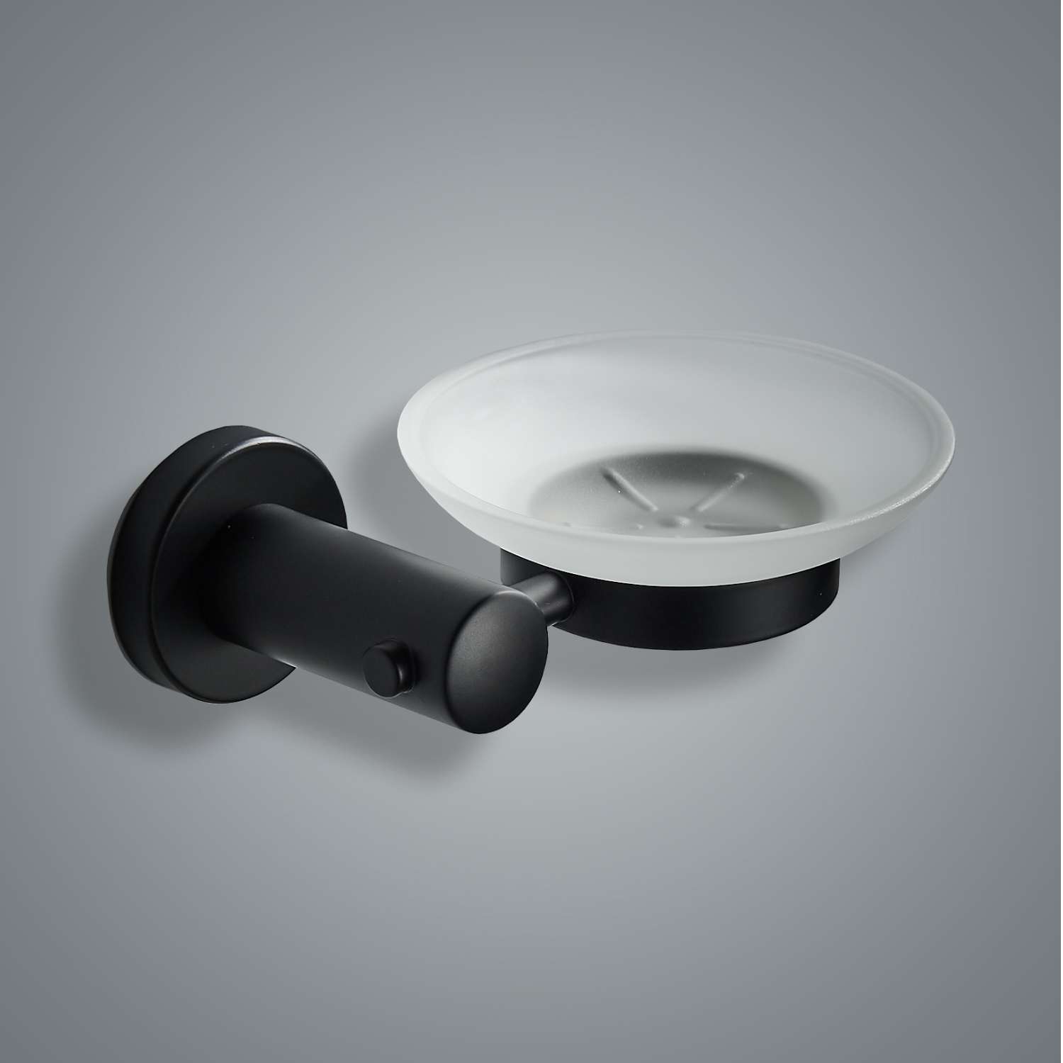 סבוניה מנירוסטה לתליה עם קערת זכוכית לסבון מוצק - שחור