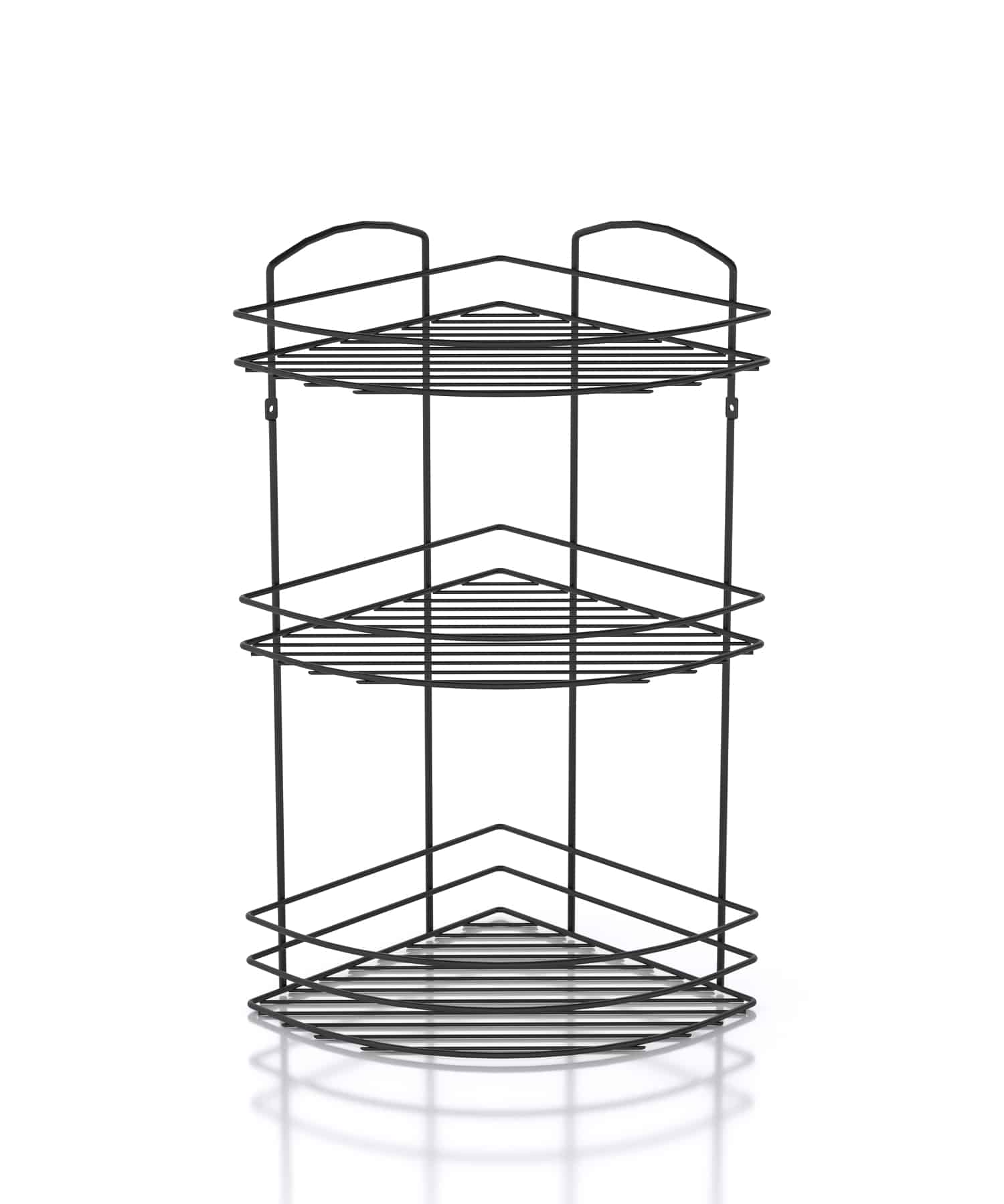מדף רשת פינתי 3 קומות למקלחת - שחור