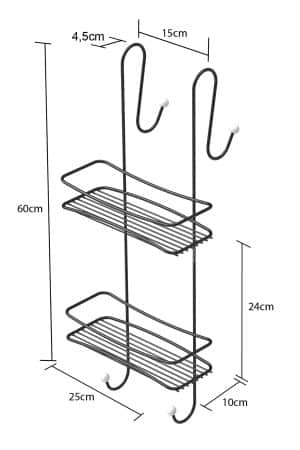 מדף רשת 2 קומות מדפים לתלייה על המקלחון – כרום שחור