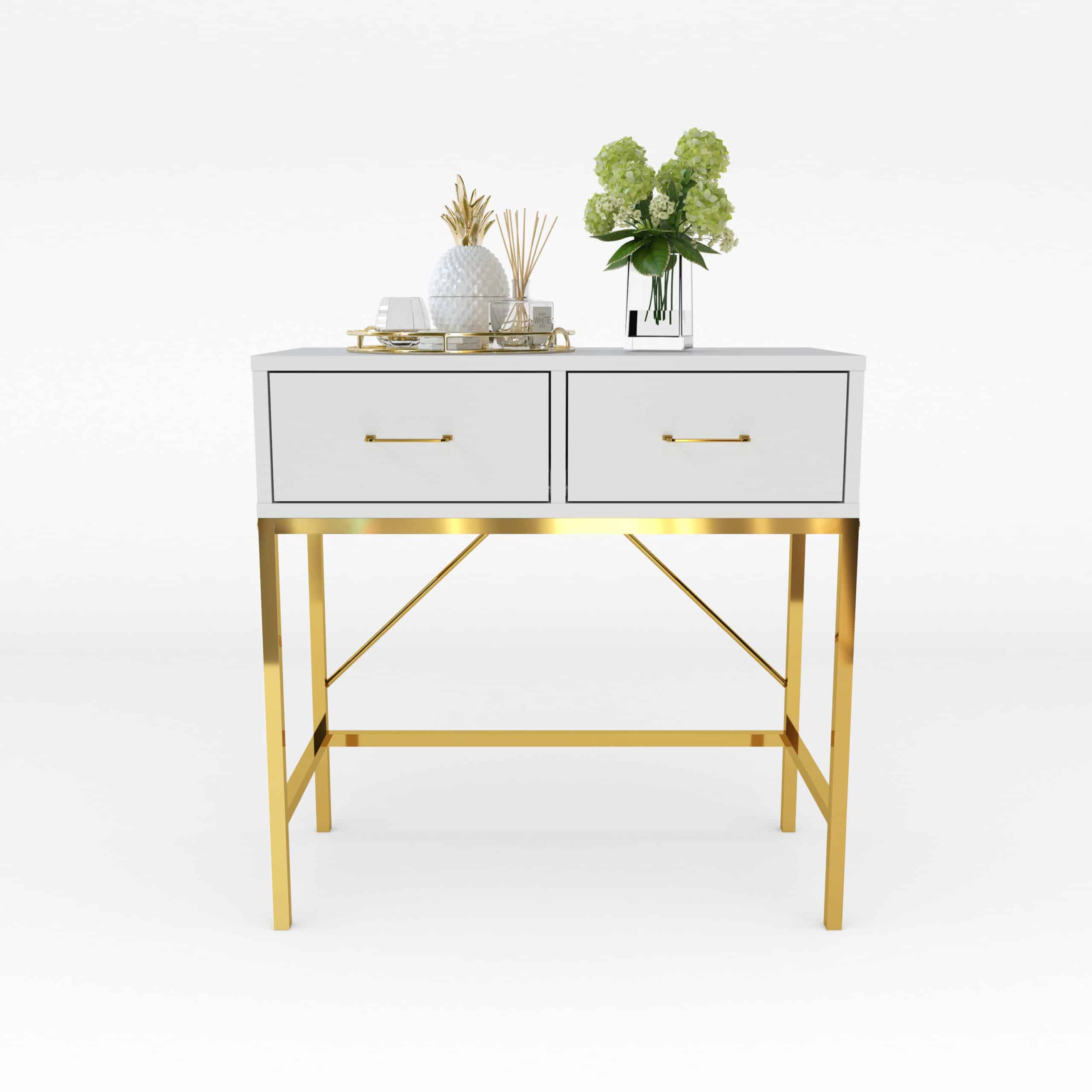 קונסולת כניסה מעוצבת דגם ליחן זהב-לבן – תמונה 4