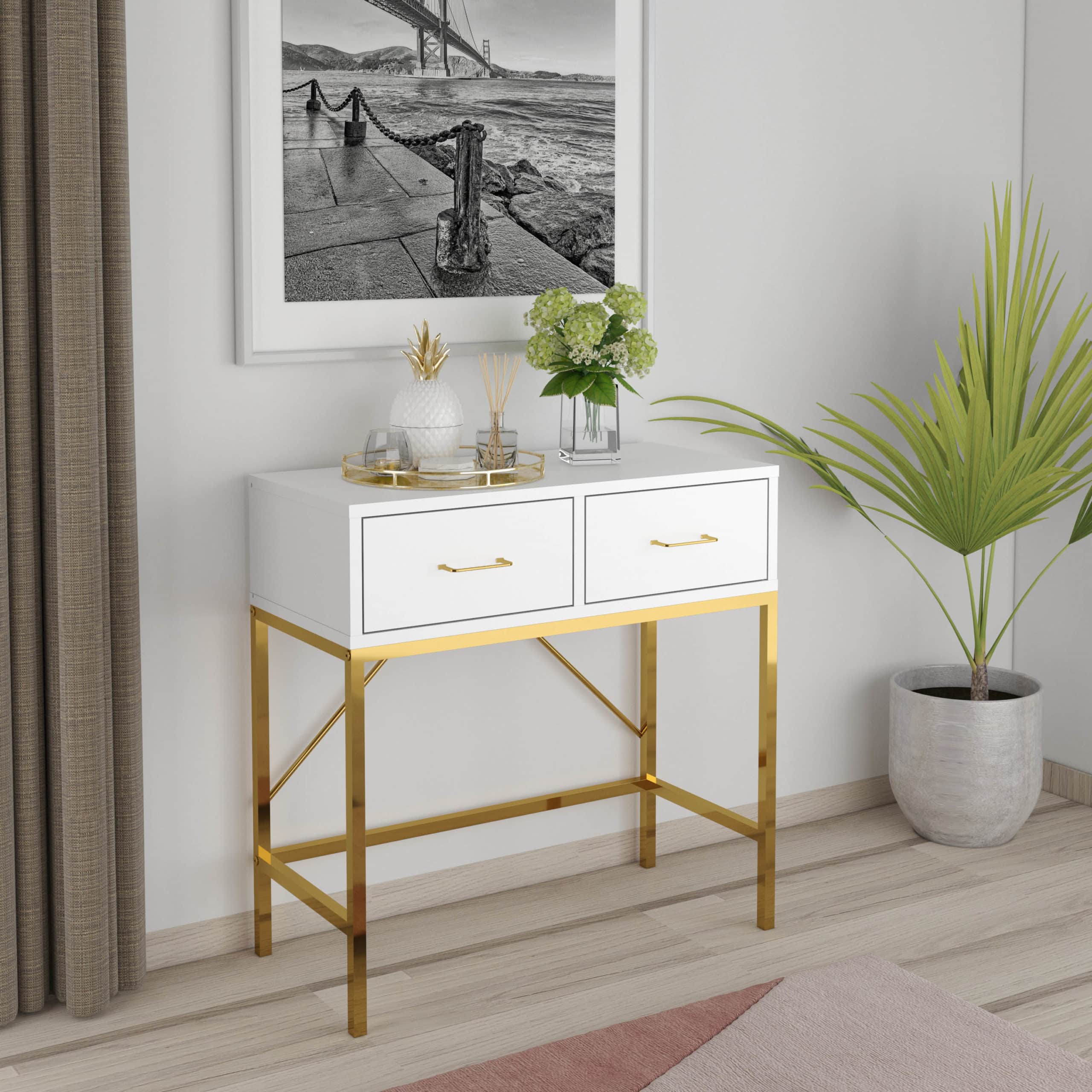 קונסולת כניסה מעוצבת דגם ליחן זהב-לבן – תמונה 3