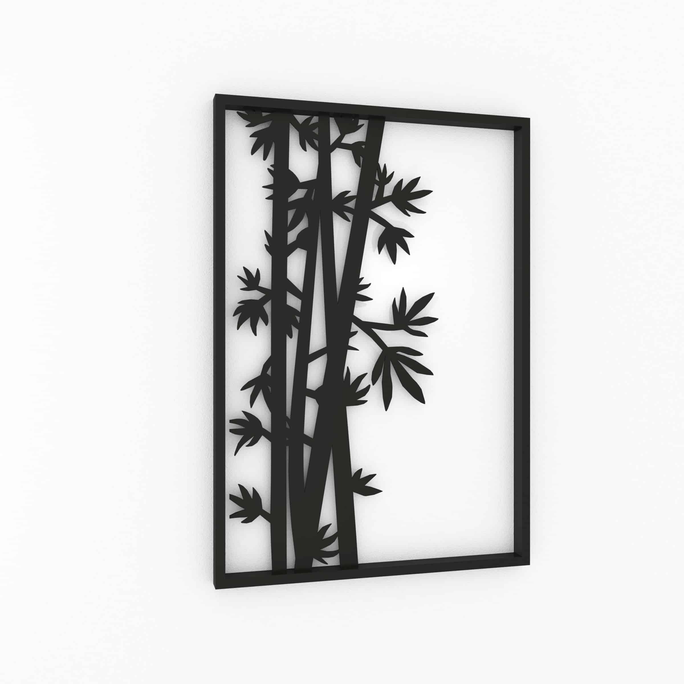 תמונה ממתכת בעיצוב במבוק ועלים בצבע שחור עם מסגרת שחורה 50*35 ס"מ – תמונה 3