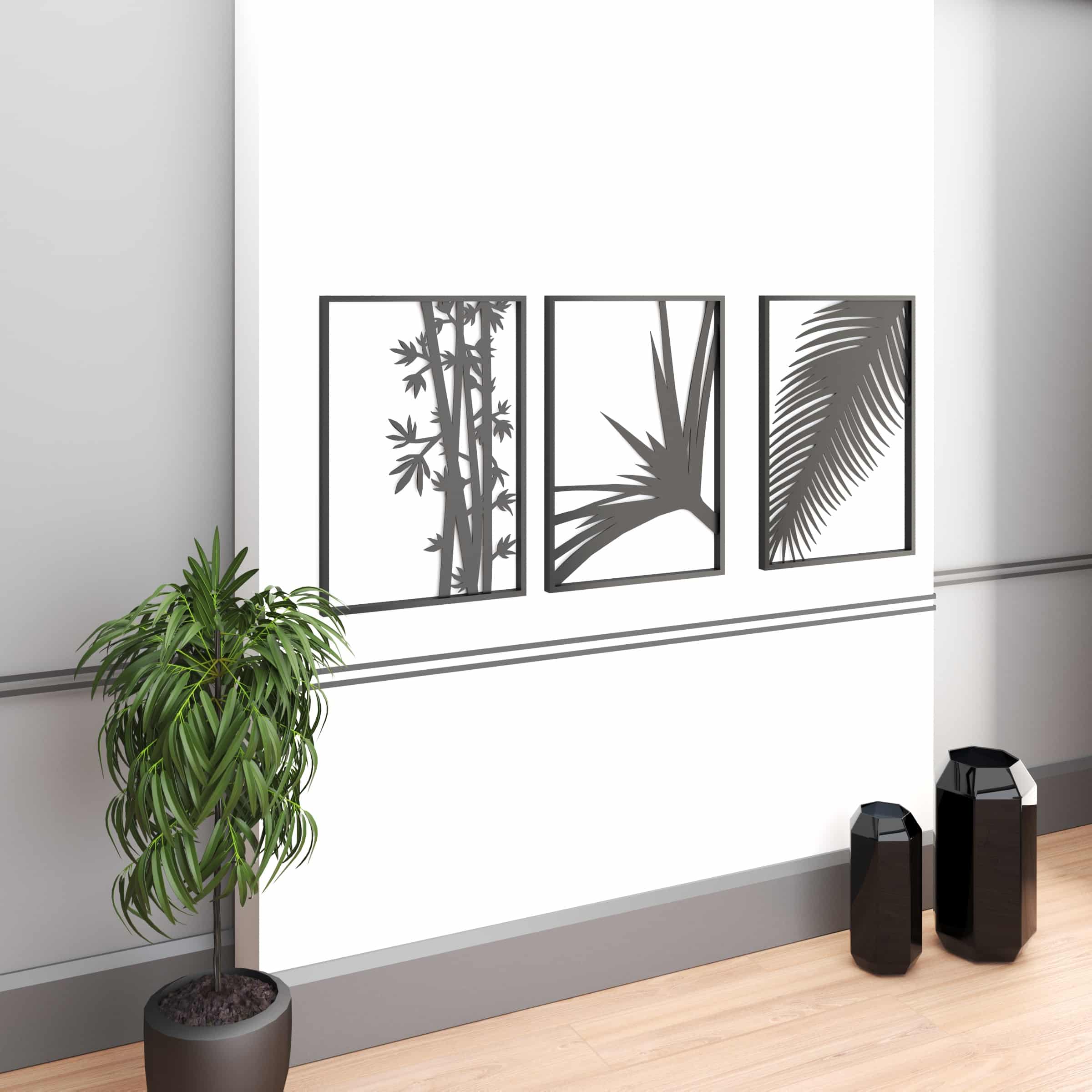 תמונה ממתכת בעיצוב במבוק ועלים בצבע שחור עם מסגרת שחורה 50*35 ס"מ – תמונה 5