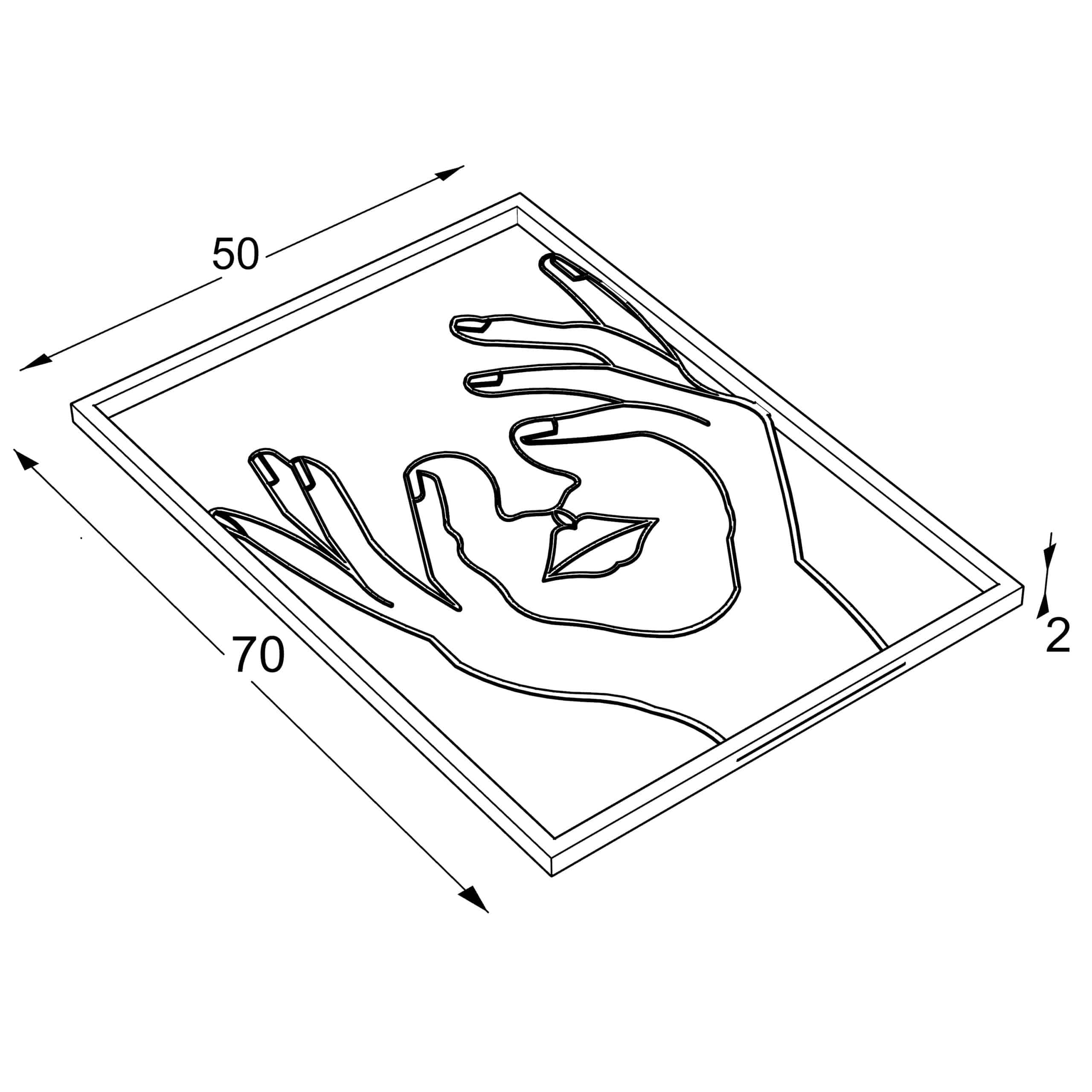 תמונה ממתכת בעיצוב פני אישה עם ידיים בצבע שחור עם מסגרת שחורה 50*70 ס''מ – תמונה 4