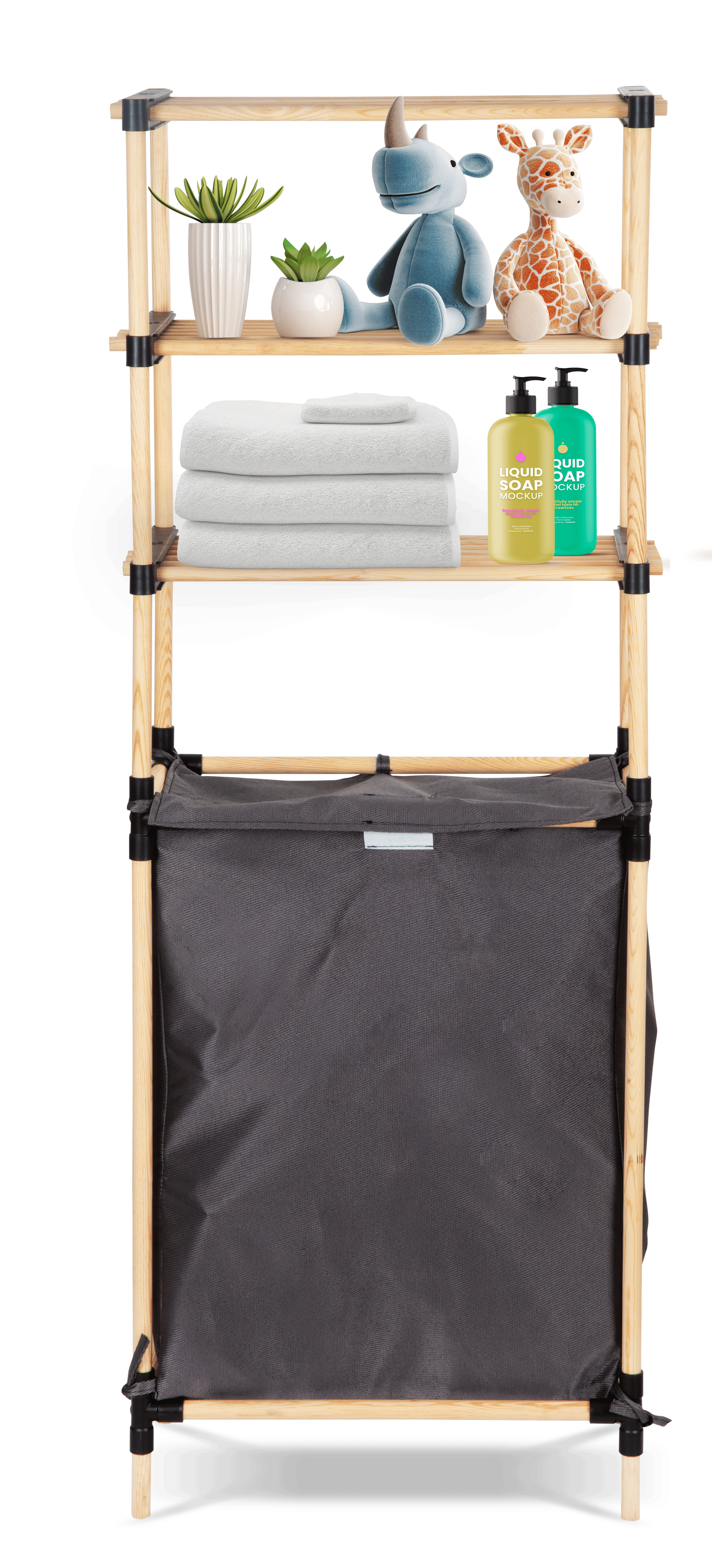 יחידת 3 מדפים מודולרים עם סל כביסה דגם 141x56x28 SEOWOOD – תמונה 3