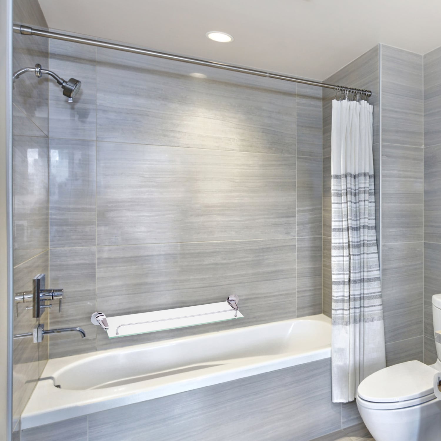 מדף זכוכית עם מעקה למקלחת - 60 ס"מ - סדרת פופולאר – תמונה 7