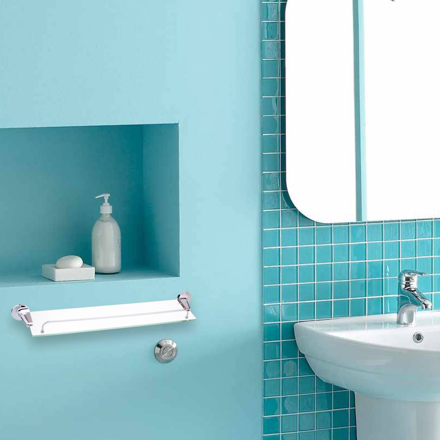 מדף זכוכית עם מעקה למקלחת - 60 ס"מ - סדרת פופולאר – תמונה 8