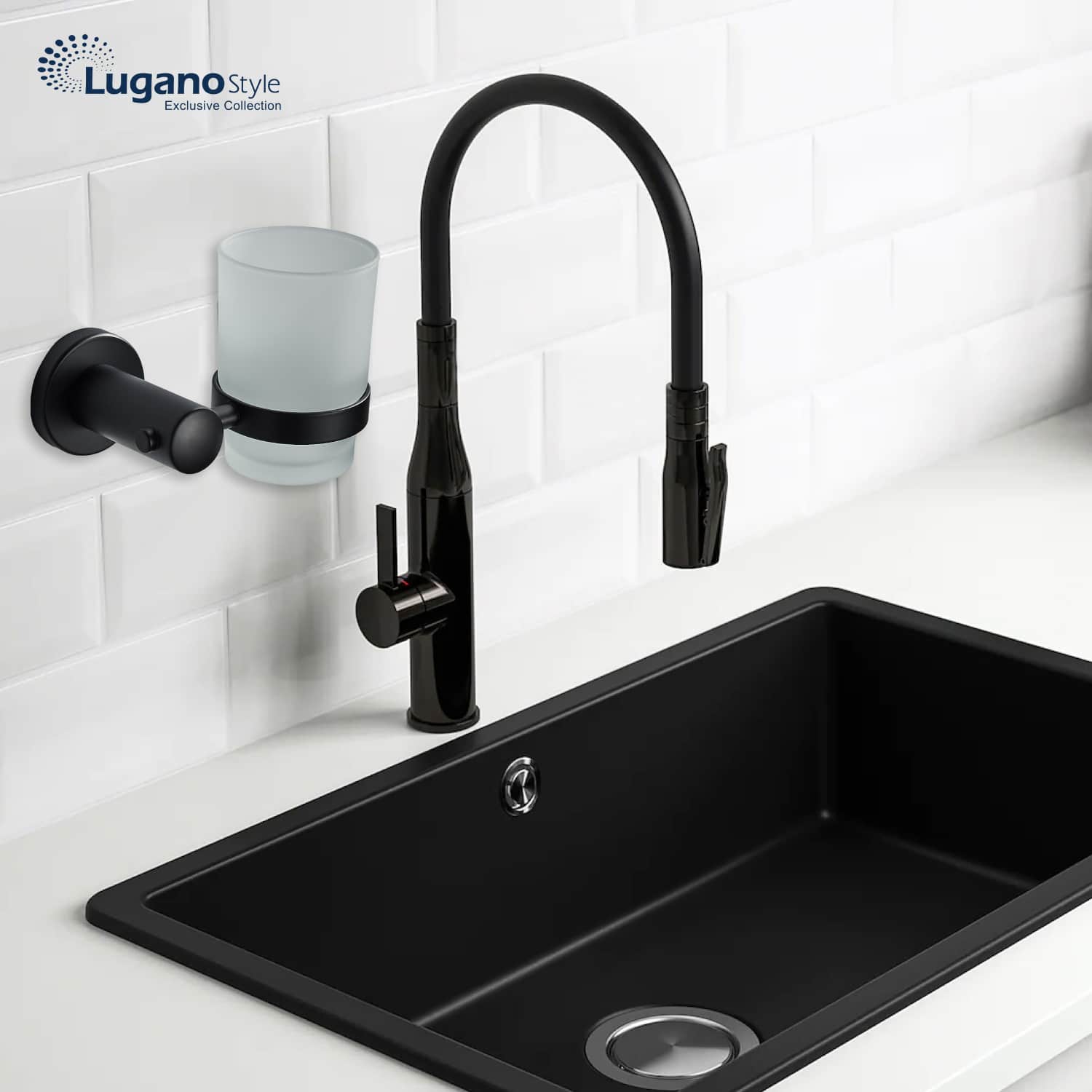 כוס תלויה מזכוכית למברשת ומשחת השיניים, עשוי מנירוסטה בצבע שחור – תמונה 6