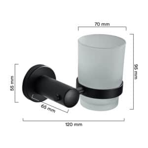 כוס תלויה מזכוכית למברשת ומשחת השיניים, עשוי מנירוסטה בצבע שחור