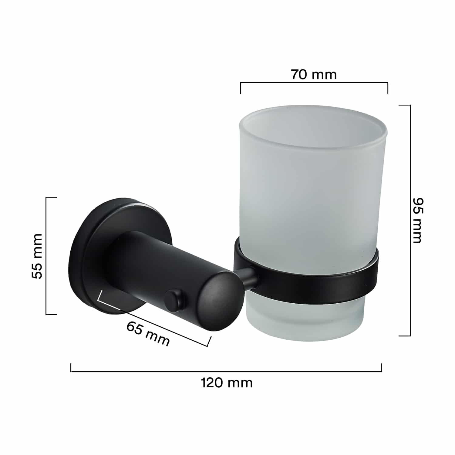 כוס תלויה מזכוכית למברשת ומשחת השיניים, עשוי מנירוסטה בצבע שחור – תמונה 2