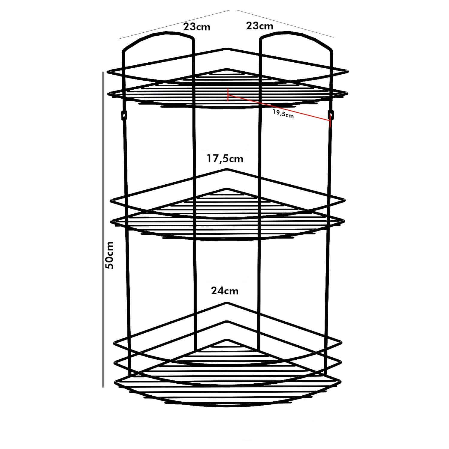 מדף רשת פינתי 3 קומות למקלחת - שחור – תמונה 3