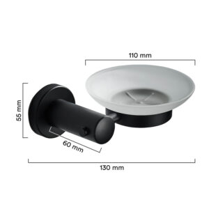 סבוניה מנירוסטה לתליה עם קערת זכוכית לסבון מוצק – שחור