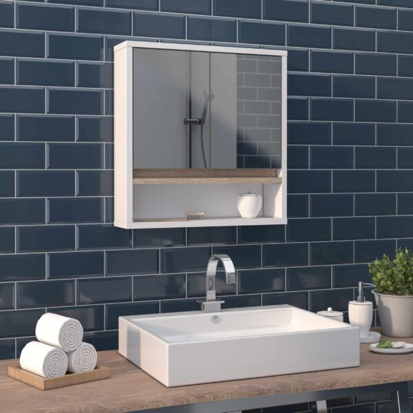 ארון מקלחת 2 דלתות מראה עם 3 מדפים ומדף 1 צר דגם נאור – תמונה 6