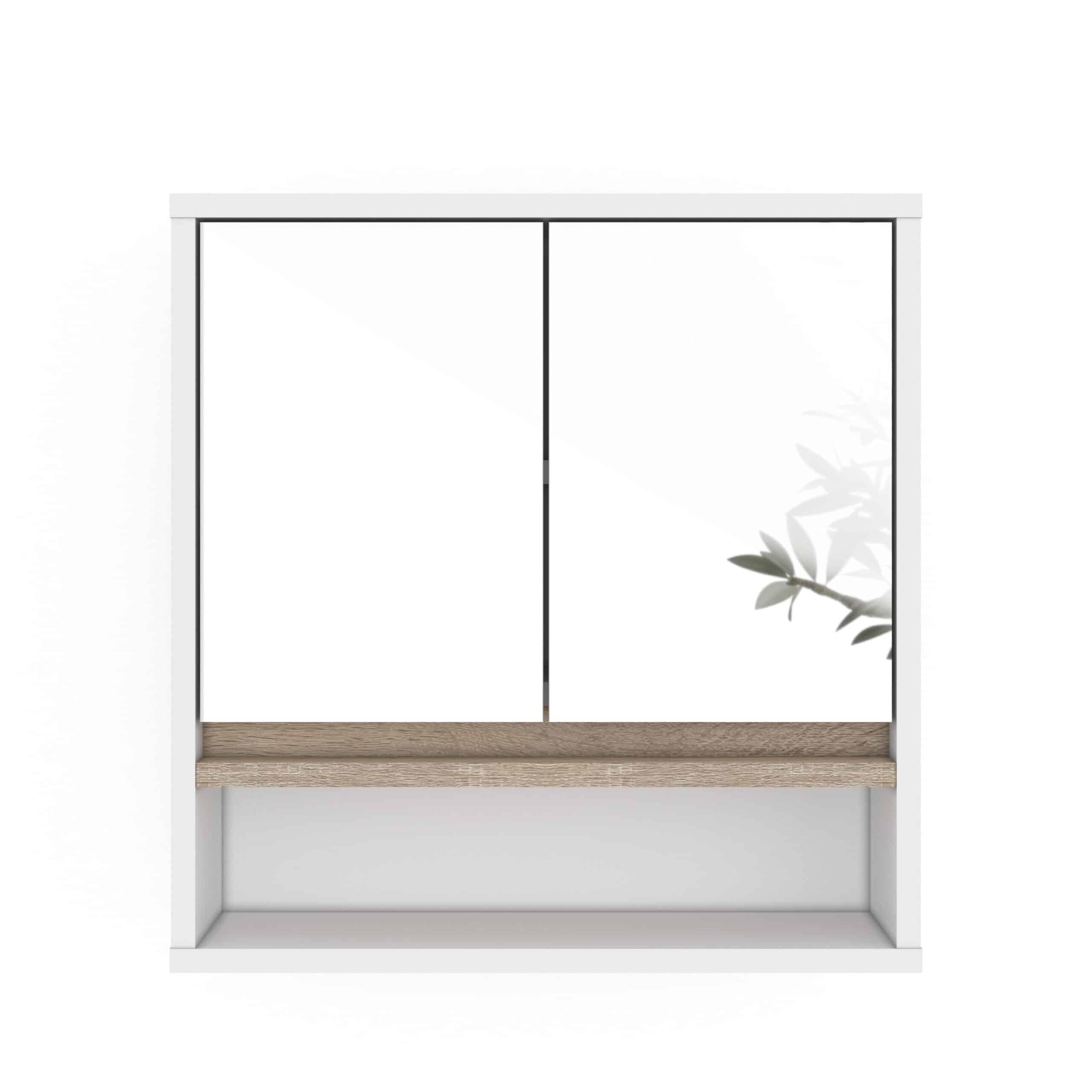 ארון מקלחת 2 דלתות מראה עם 3 מדפים ומדף 1 צר דגם נאור – תמונה 4