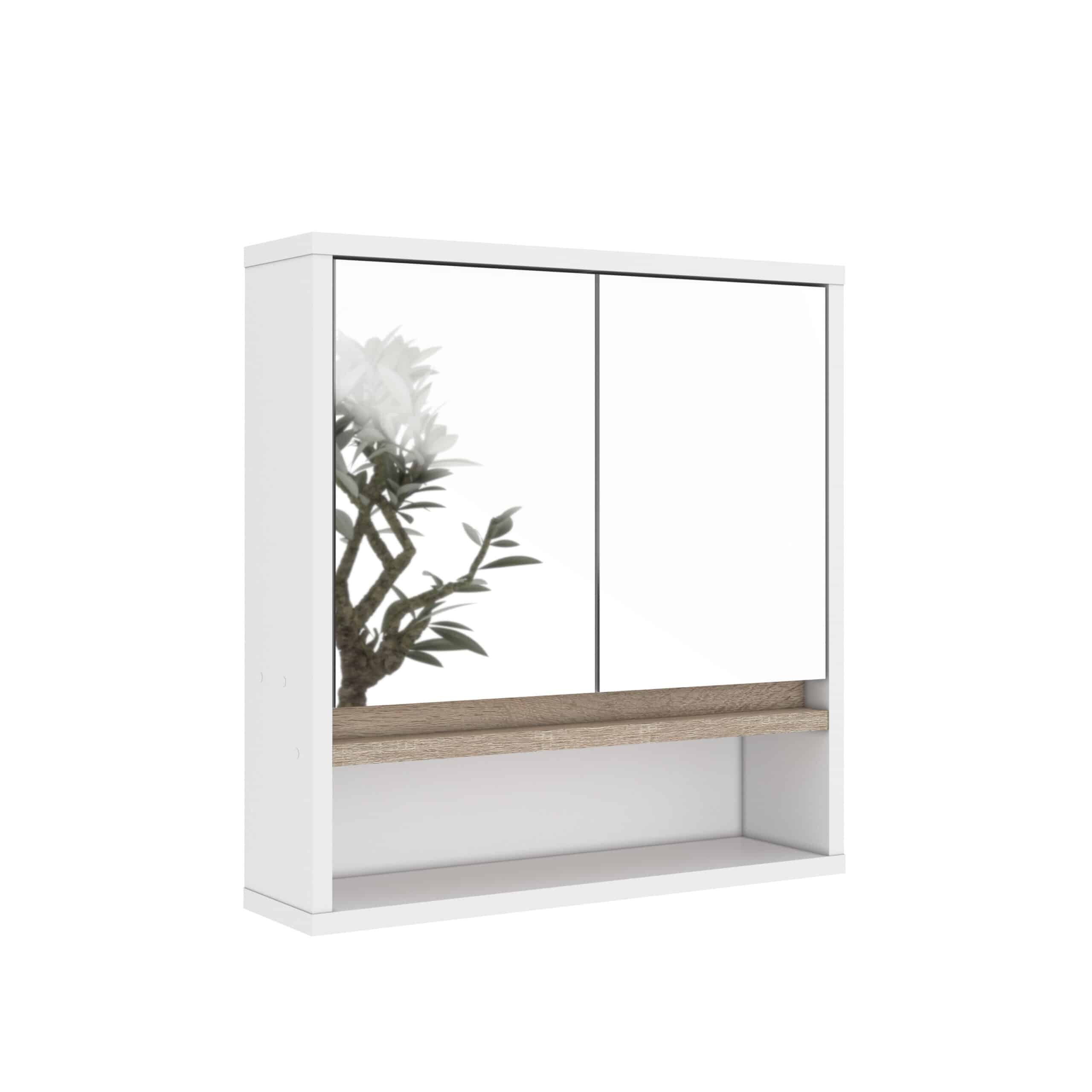 ארון מקלחת 2 דלתות מראה עם 3 מדפים ומדף 1 צר דגם נאור – תמונה 3