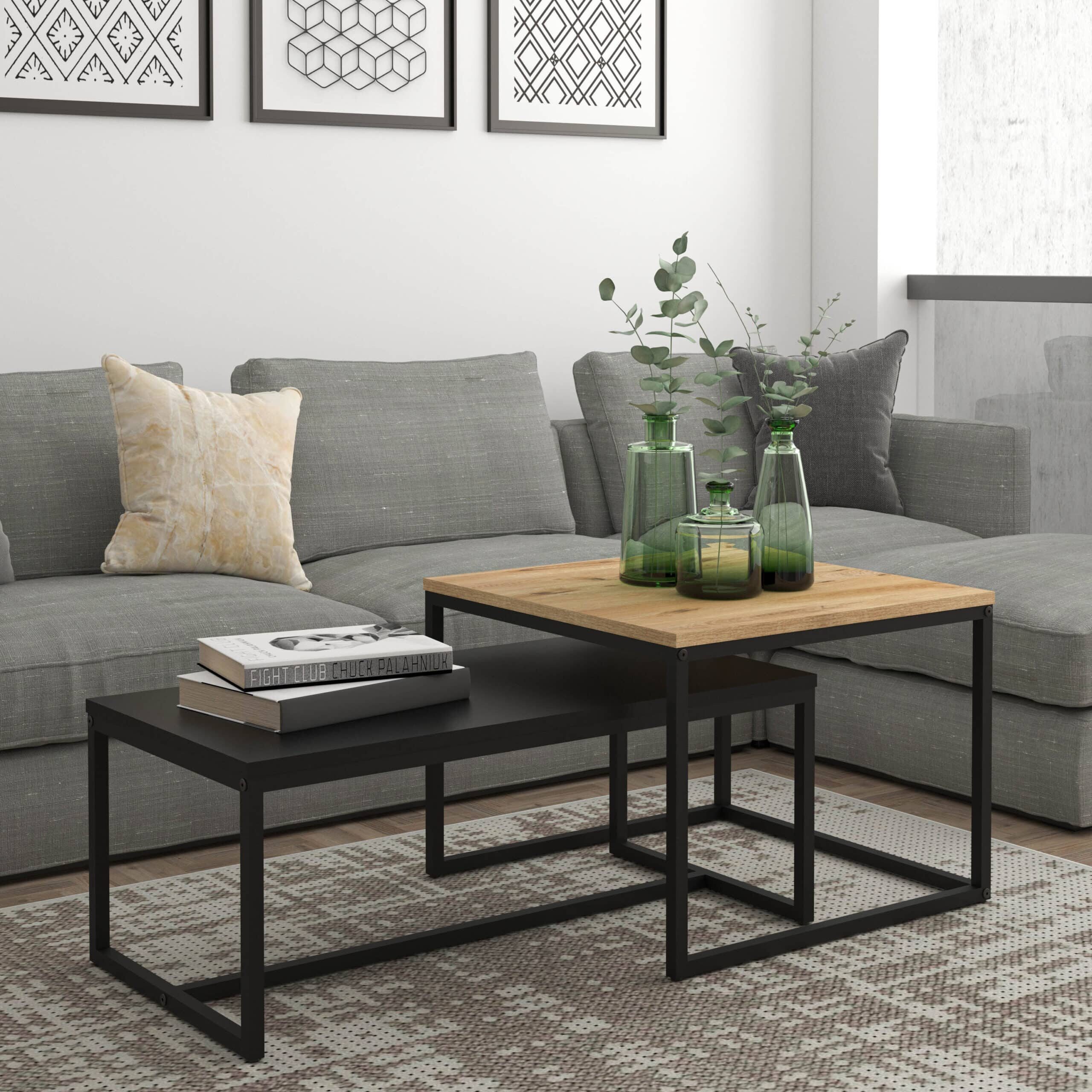 2 שולחנות סלון דגם ליטל שחור עץ – תמונה 2