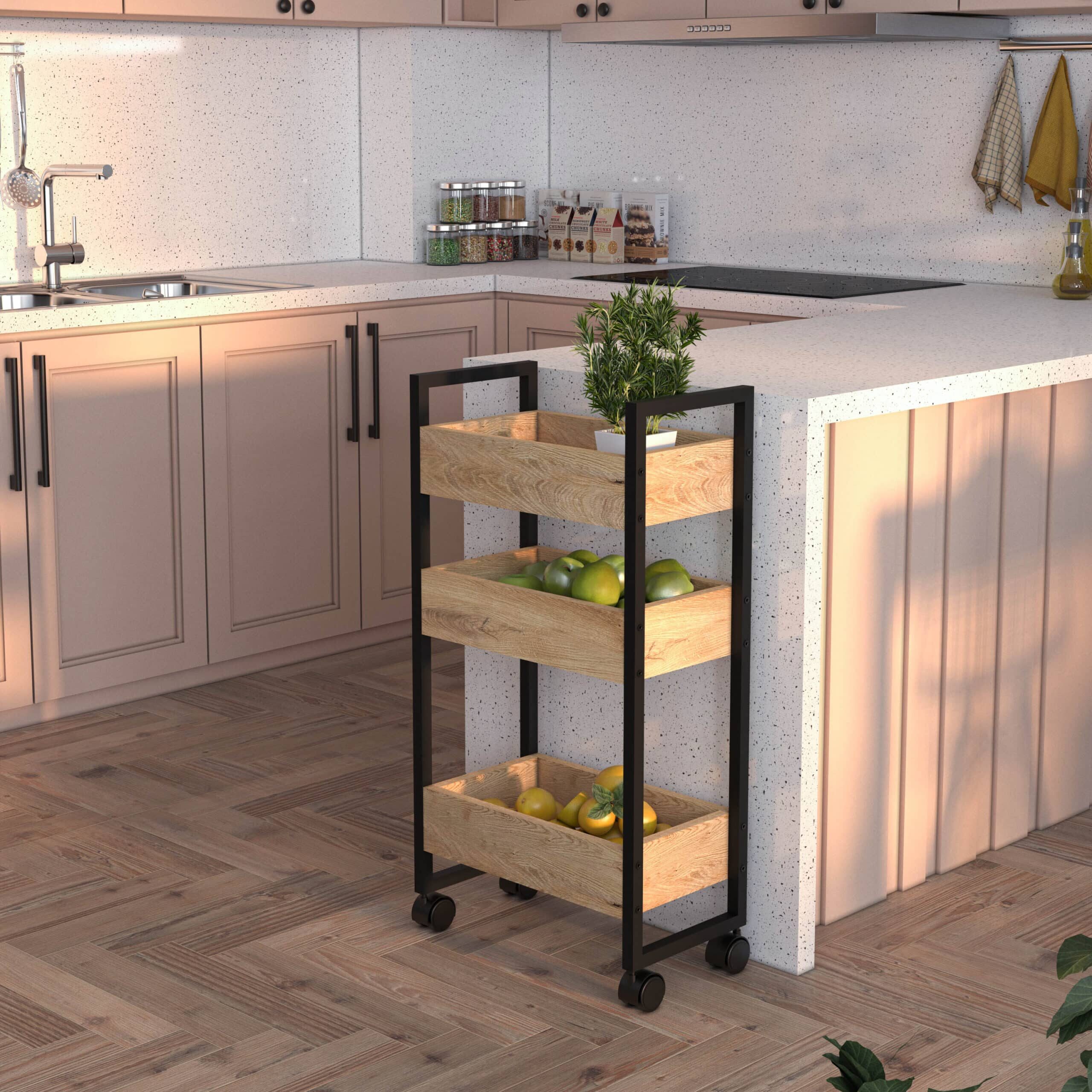 עגלת שירות מעוצבת 3 קומות למטבח – תמונה 2