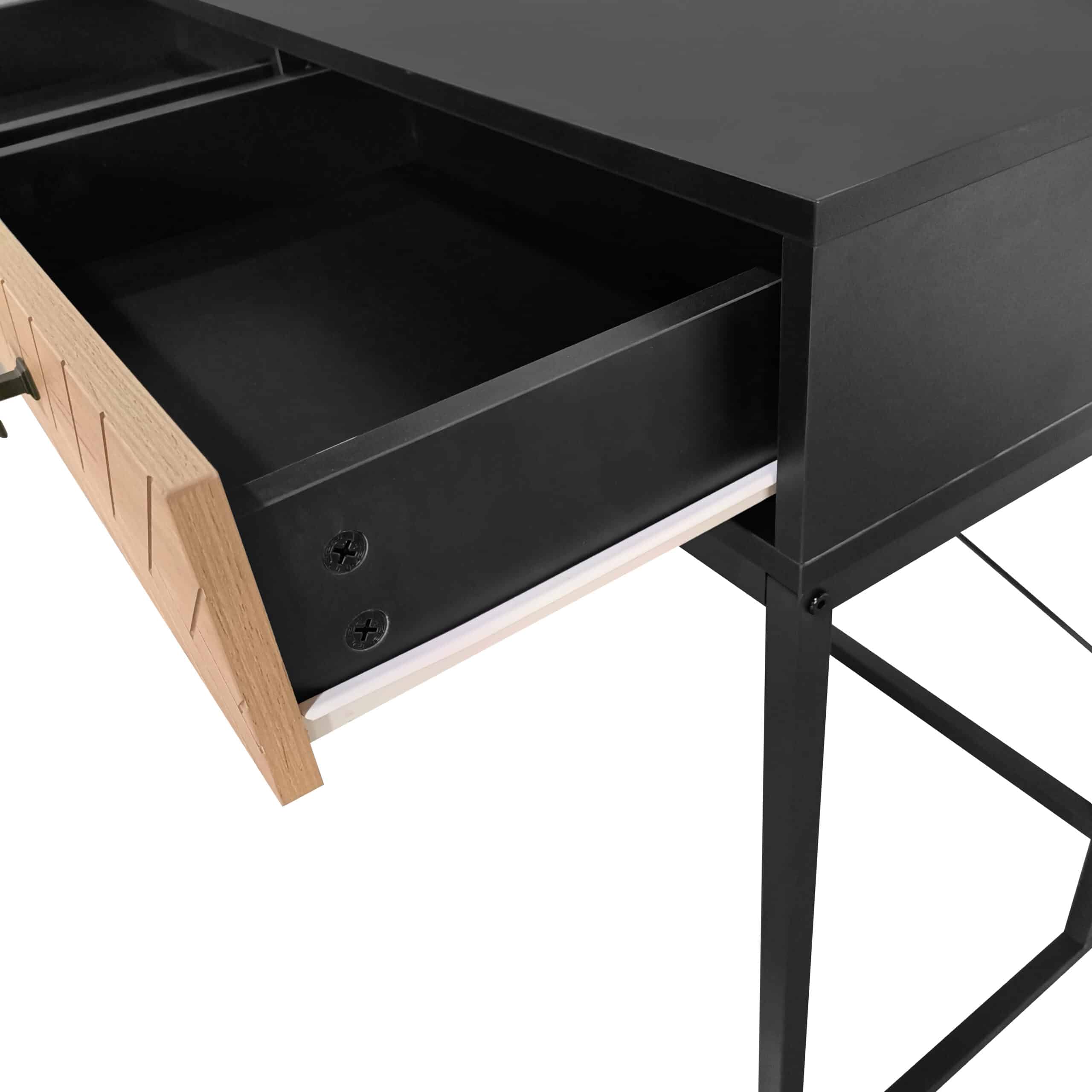 קונסולת כניסה למסדרון לבית מעוצבת עץ אלון מעושן ומתכת שחורה דגם שרית – תמונה 7