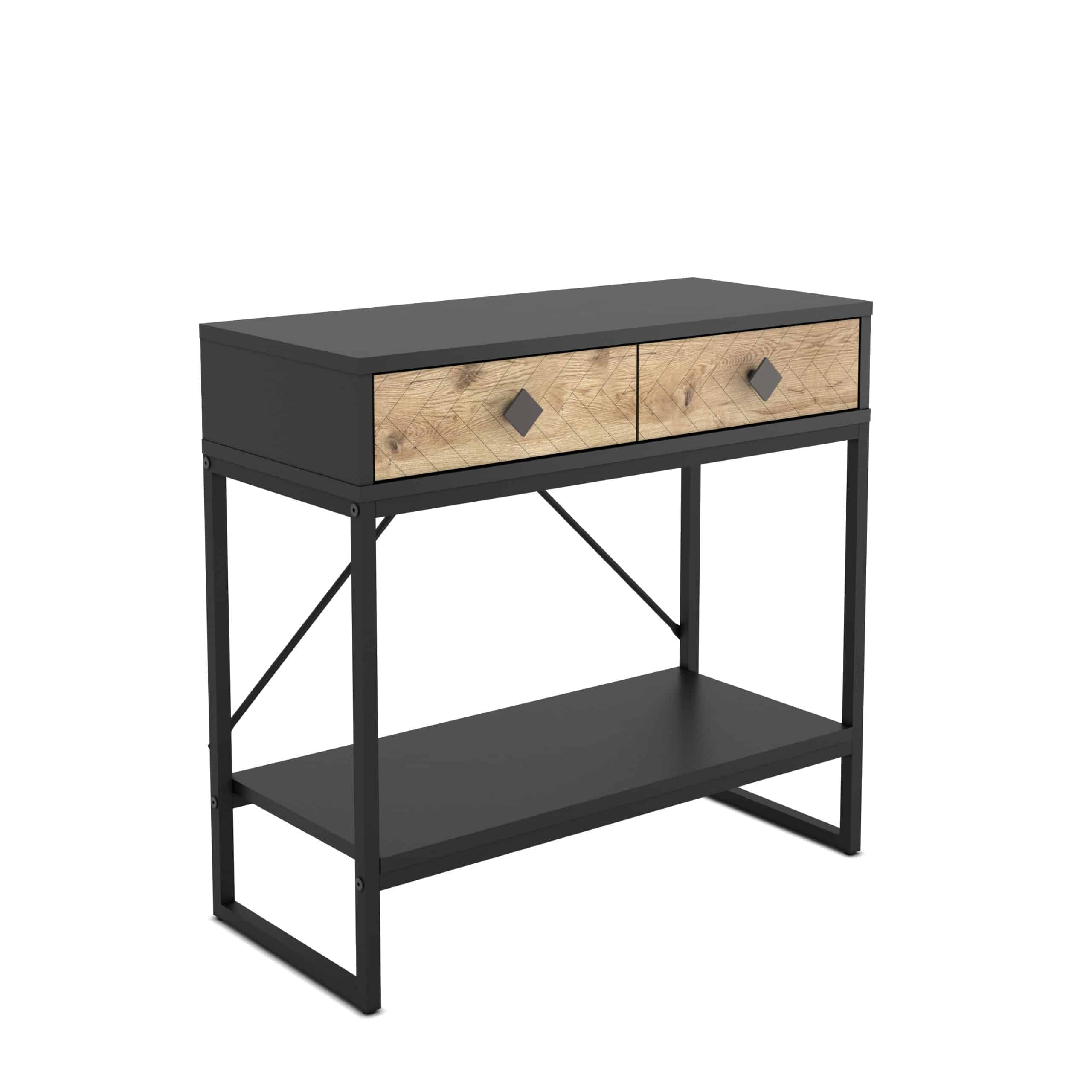 קונסולת כניסה למסדרון לבית מעוצבת עץ אלון ומתכת שחורה