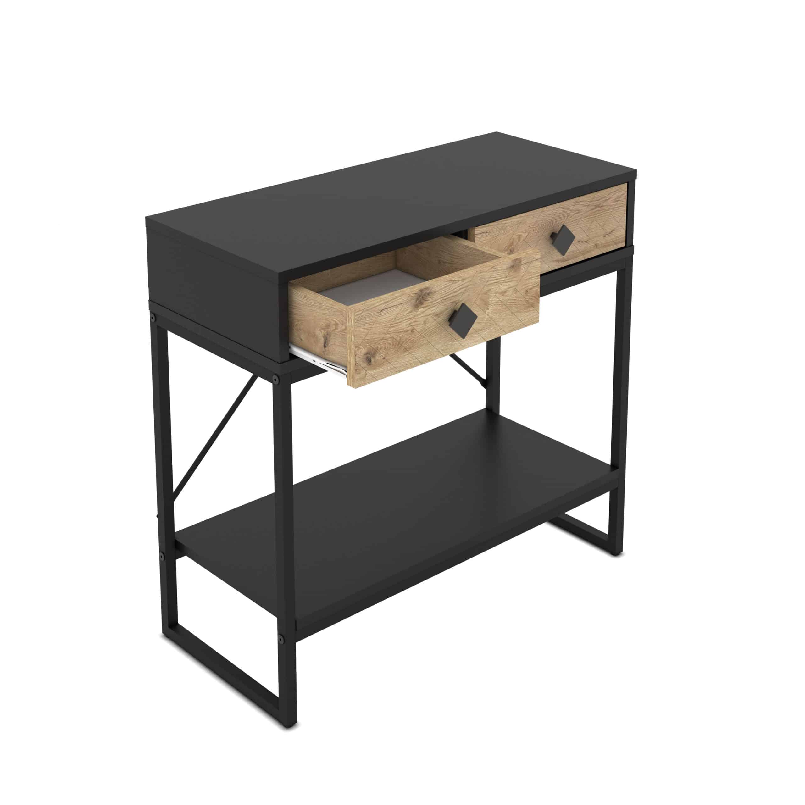 קונסולת כניסה למסדרון לבית מעוצבת עץ אלון ומתכת שחורה