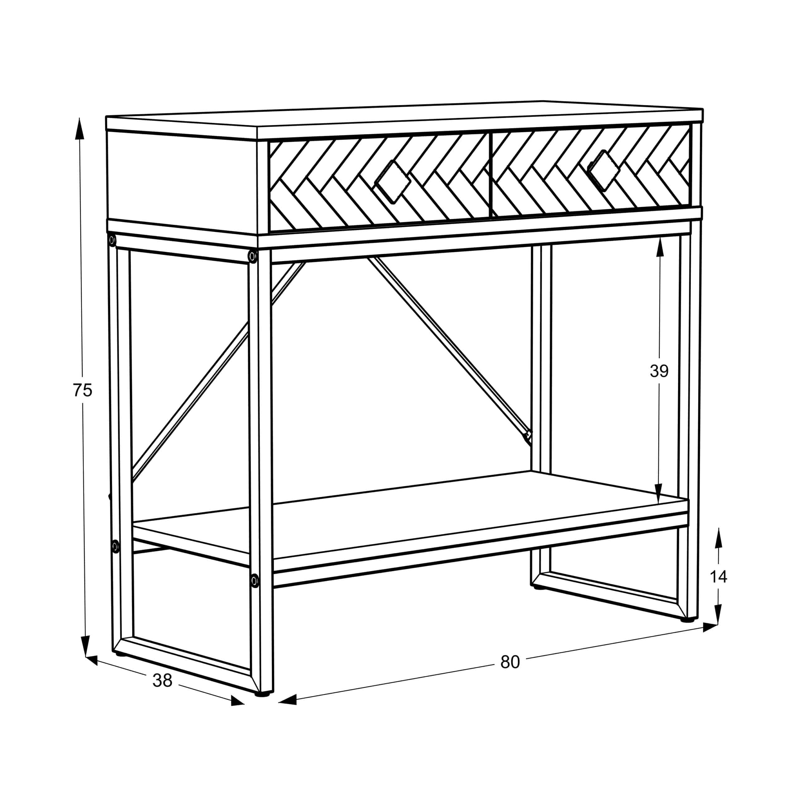 קונסולת כניסה למסדרון לבית מעוצבת עץ אלון ומתכת שחורה - שרטוט