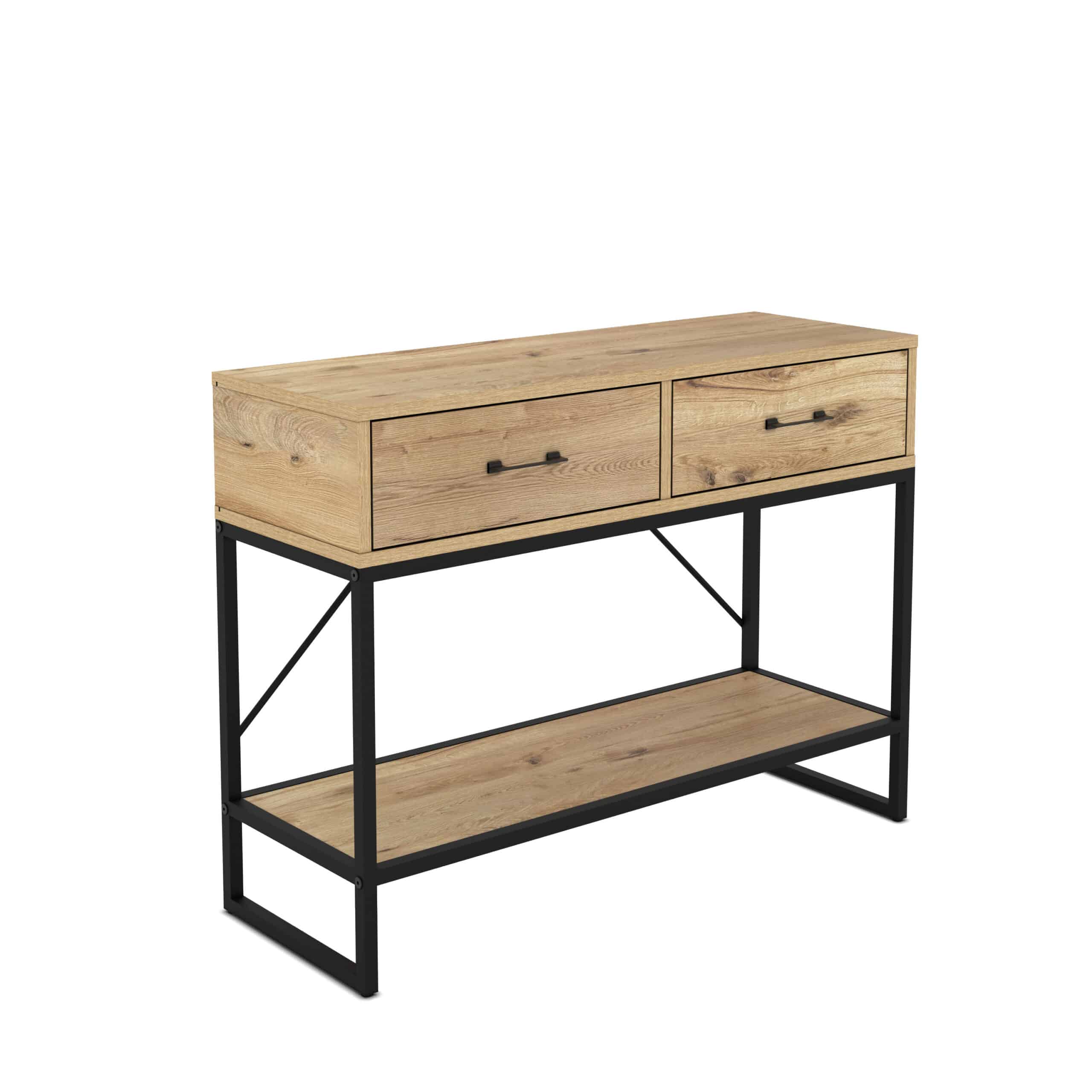 קונסולת כניסה למסדרון לבית מעוצבת עץ אלון מעושן ומתכת שחורה