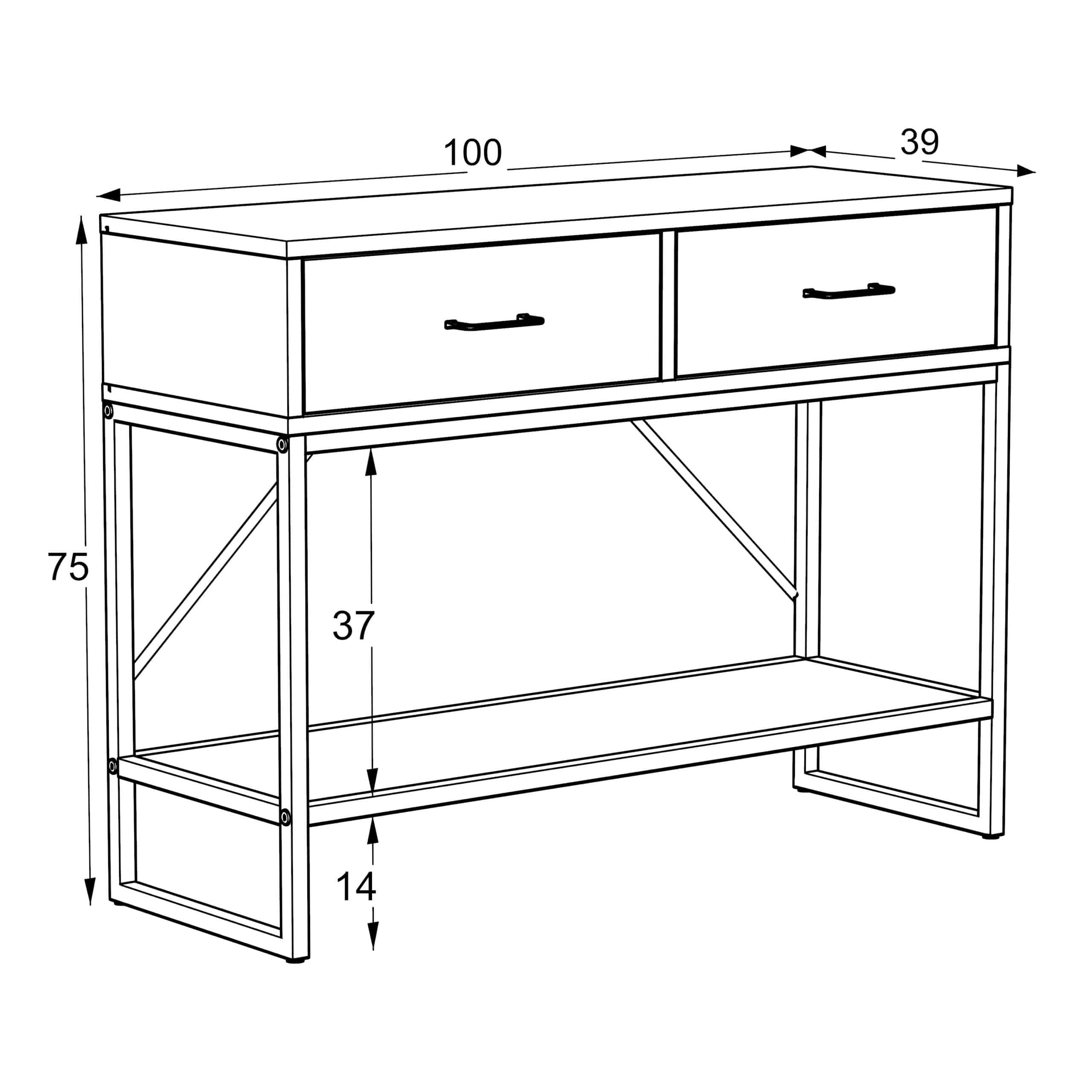 קונסולת כניסה למסדרון לבית מעוצבת עץ אלון מעושן ומתכת שחורה - שרטוט