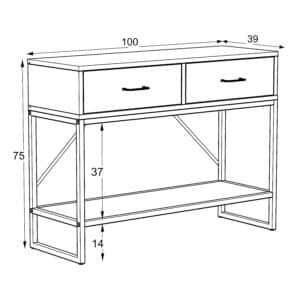 קונסולת כניסה למסדרון לבית מעוצבת עץ אלון ומתכת שחורה + 2 מגירות דגם יובל