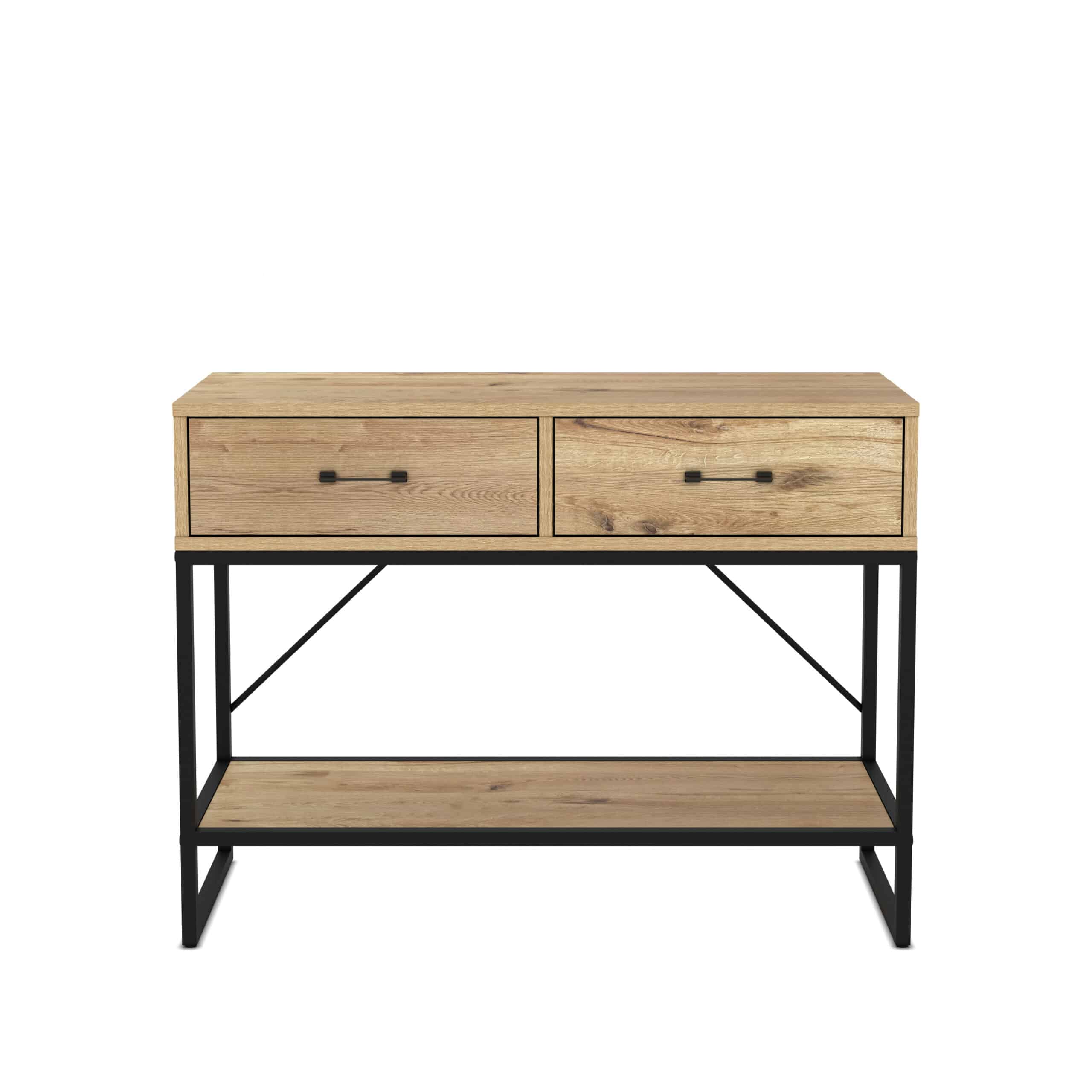 קונסולת כניסה למסדרון לבית מעוצבת עץ אלון מעושן ומתכת שחורה