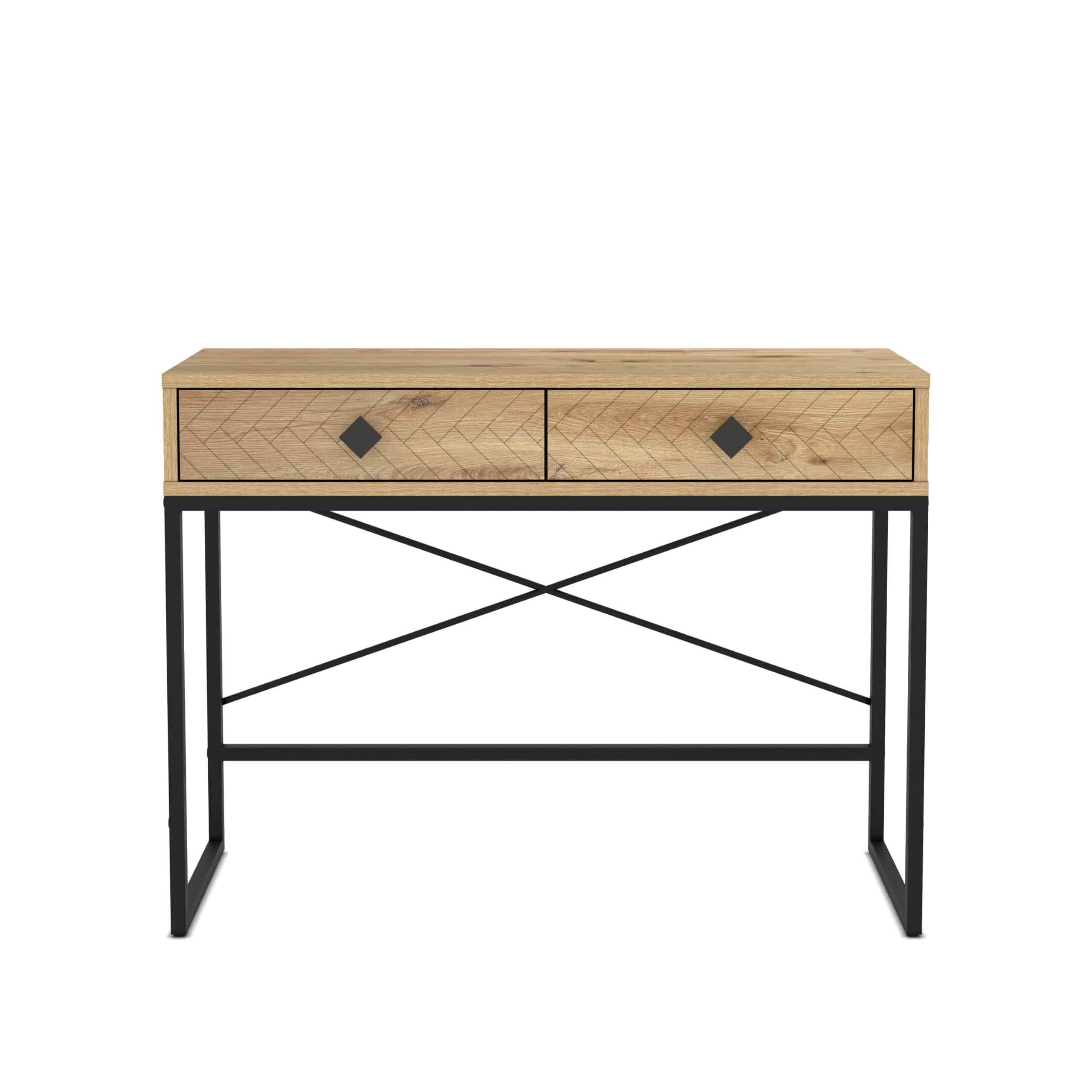 קונסולת כניסה למסדרון לבית מעוצבת עץ אלון ומתכת שחורה