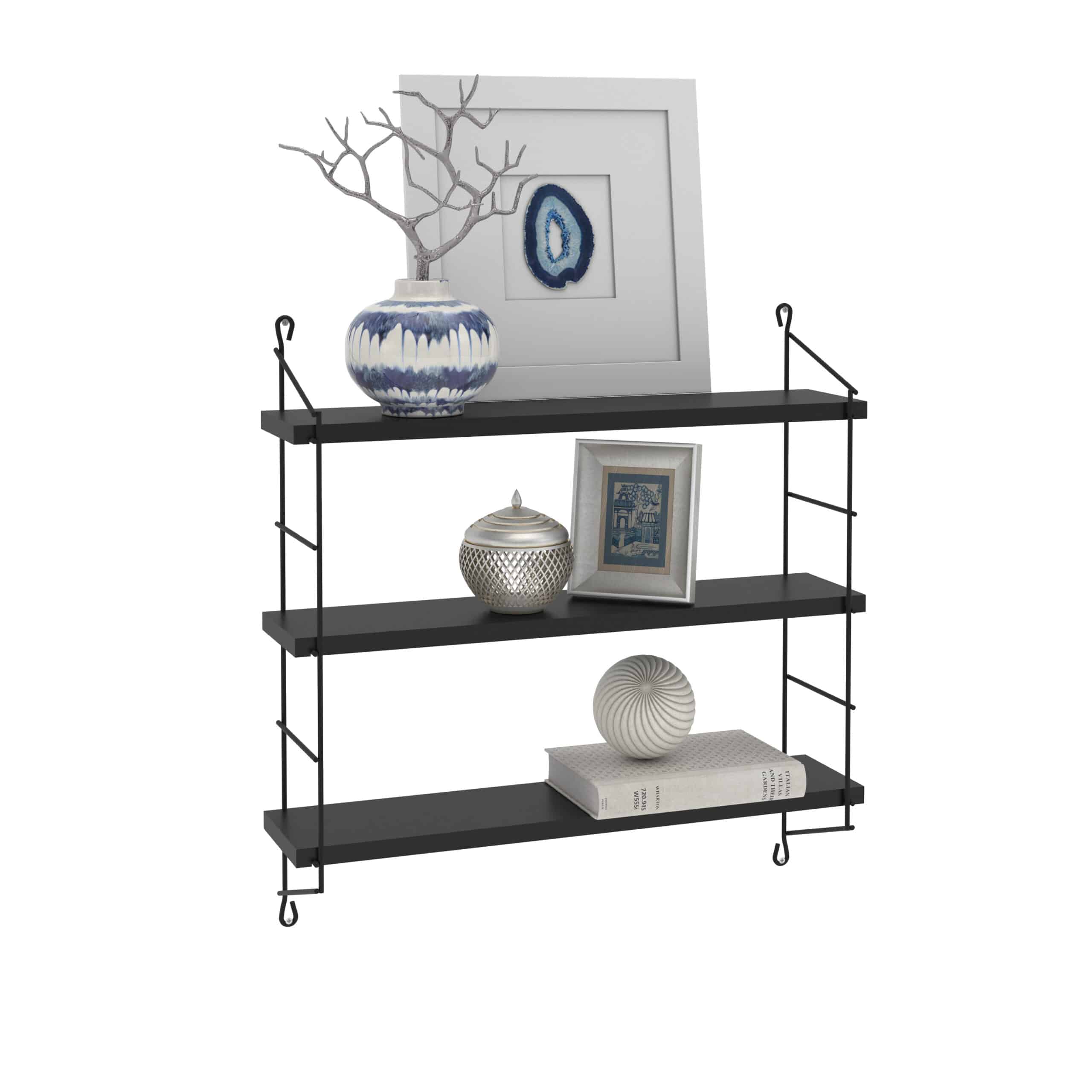 כוננית 3 מדפים עץ לתליה 60*62*15 שחור – תמונה 3