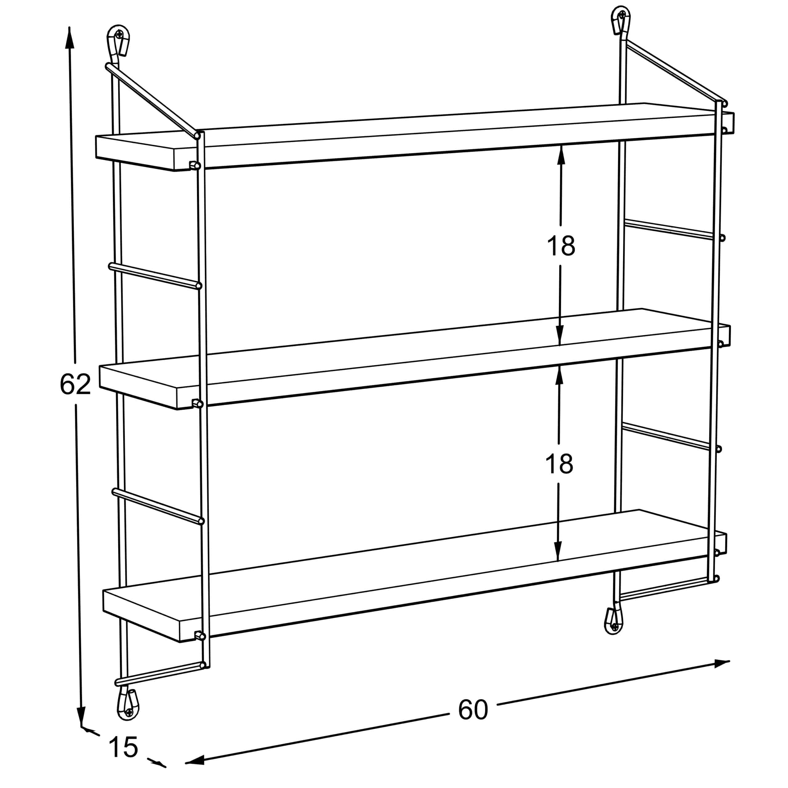 כוננית 3 מדפים עץ לתליה 60*62*15 שחור – תמונה 5
