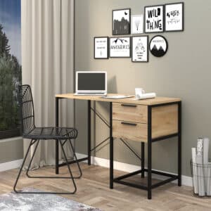 שולחן עבודה – כתיבה עם מגירה כפולה ומדף תחתון שחור עם עץ 107*47*73