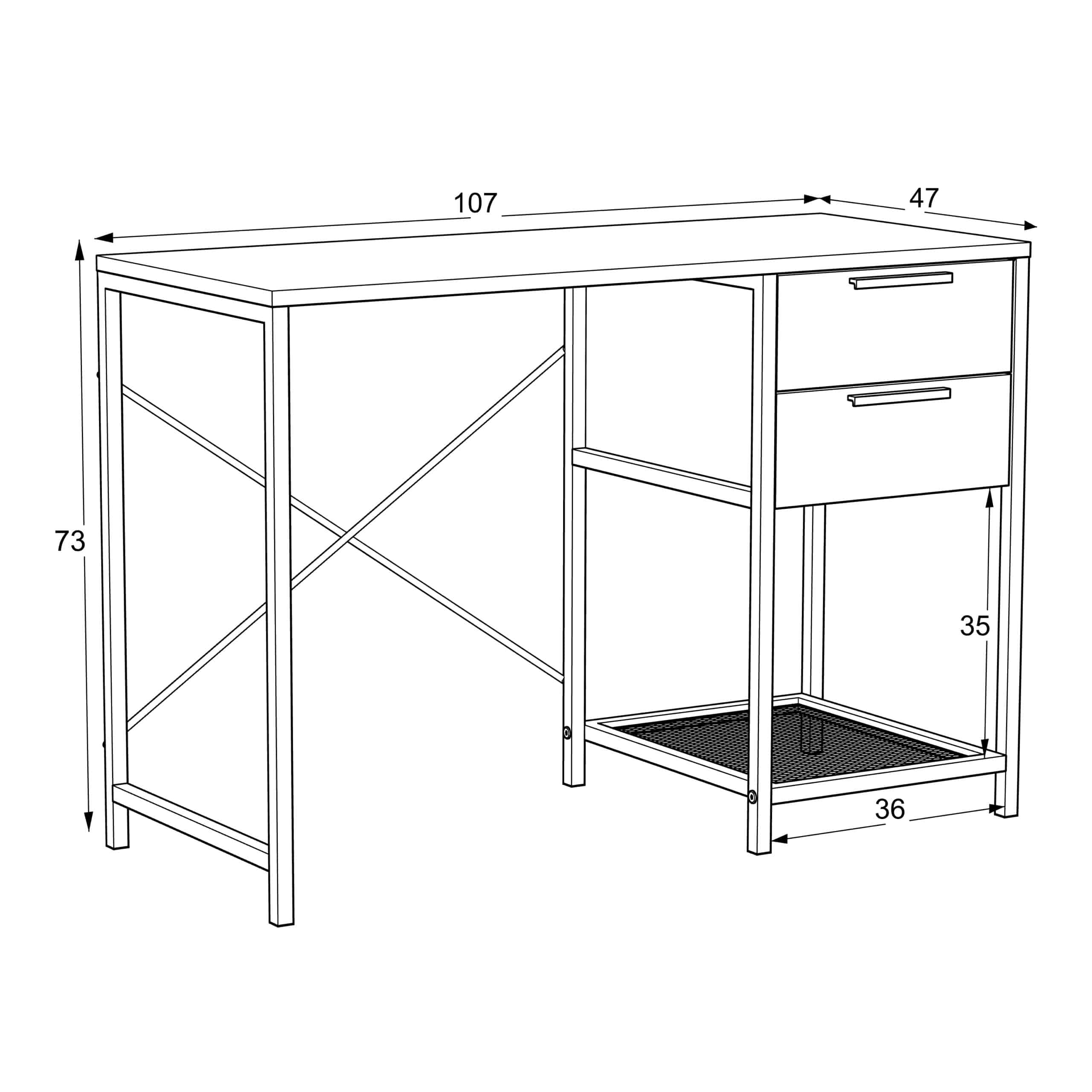 שולחן עבודה - כתיבה עם מגירה כפולה ומדף תחתון שחור עם עץ 107*47*73 – תמונה 5