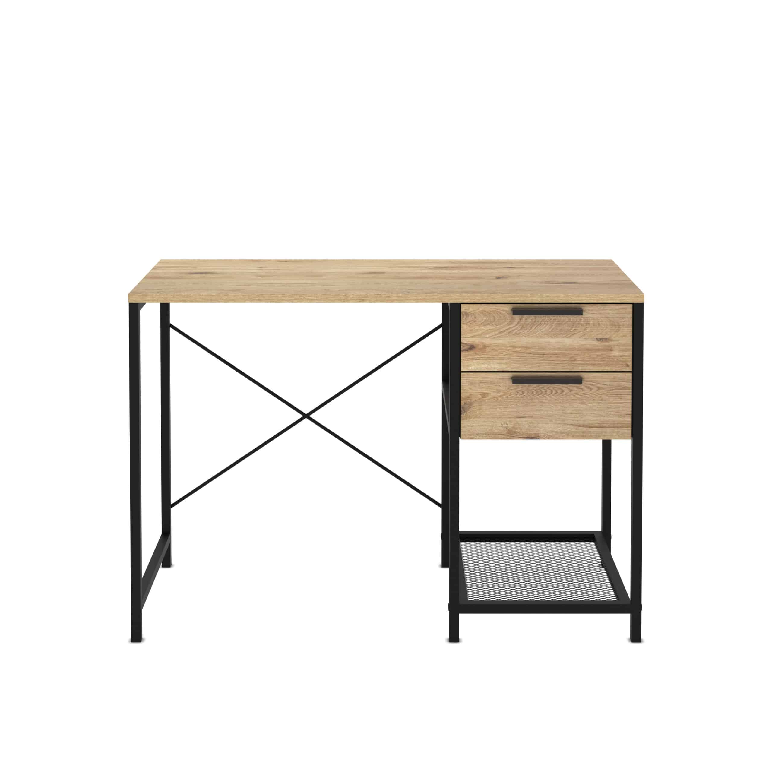 שולחן עבודה - כתיבה עם מגירה כפולה ומדף תחתון שחור עם עץ 107*47*73 – תמונה 4