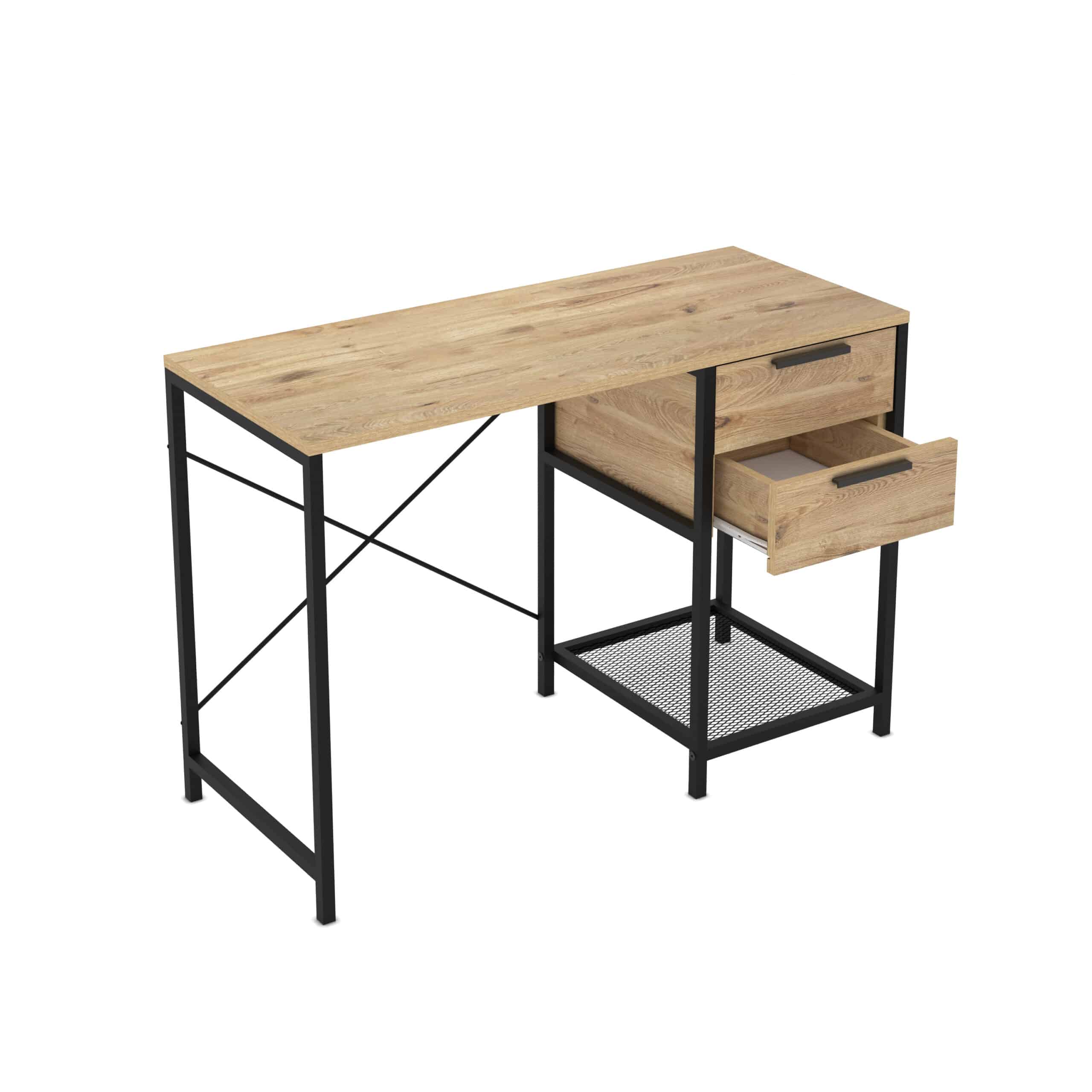 שולחן עבודה - כתיבה עם מגירה כפולה ומדף תחתון שחור עם עץ 107*47*73 – תמונה 3