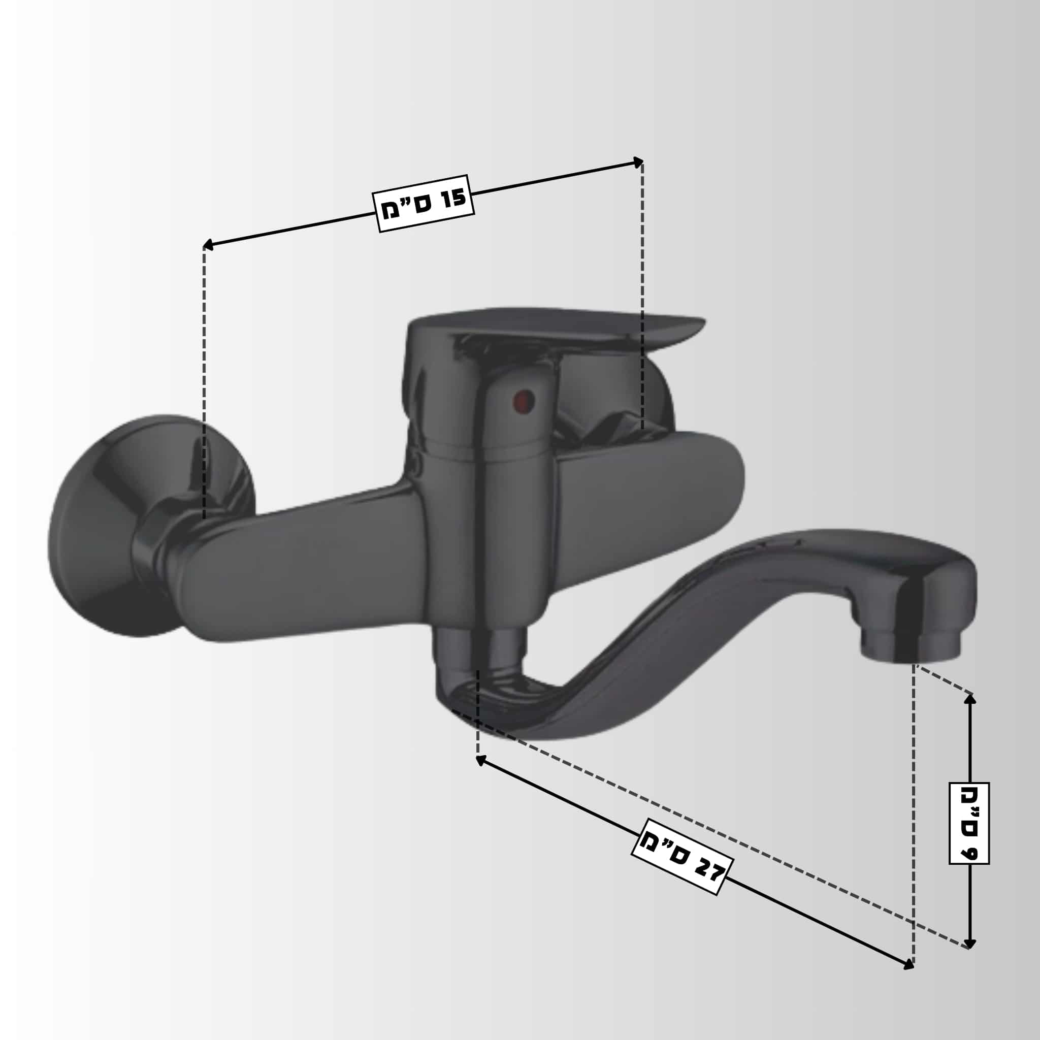 סוללת קיר עם פייה תחתונה קשתית בינונית - שחור – תמונה 2