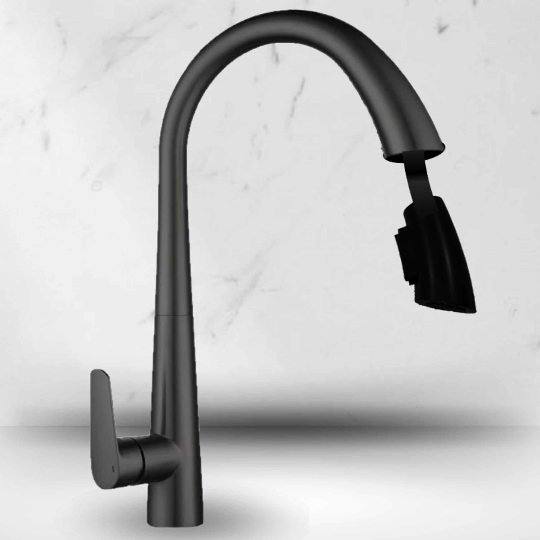 ברז נשלף ניצב לכיור מטבח פיה קשתית גבוהה גימור שחור – תמונה 3