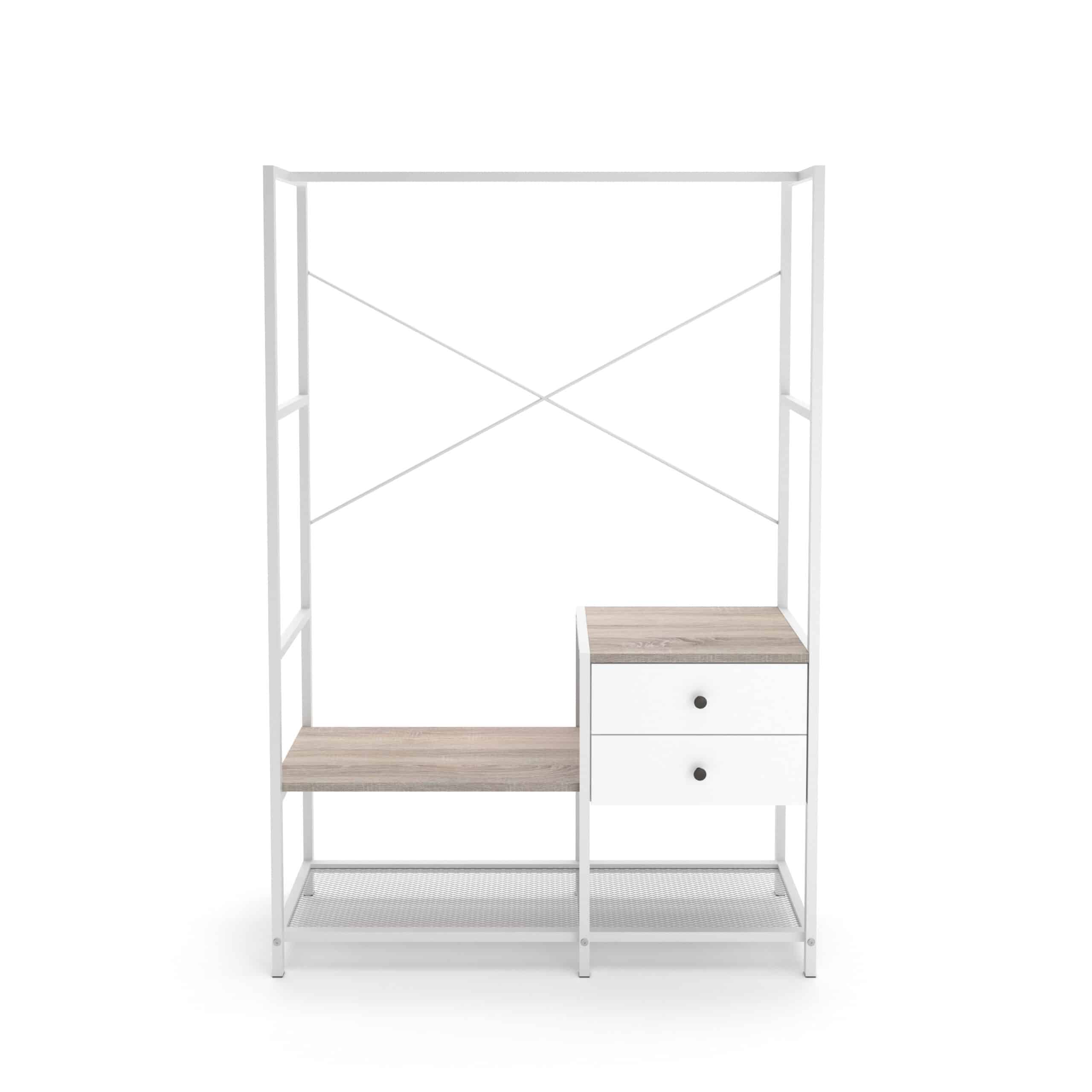 ארון בגדים פתוח אלון-לבן ושתי מגירות – תמונה 4